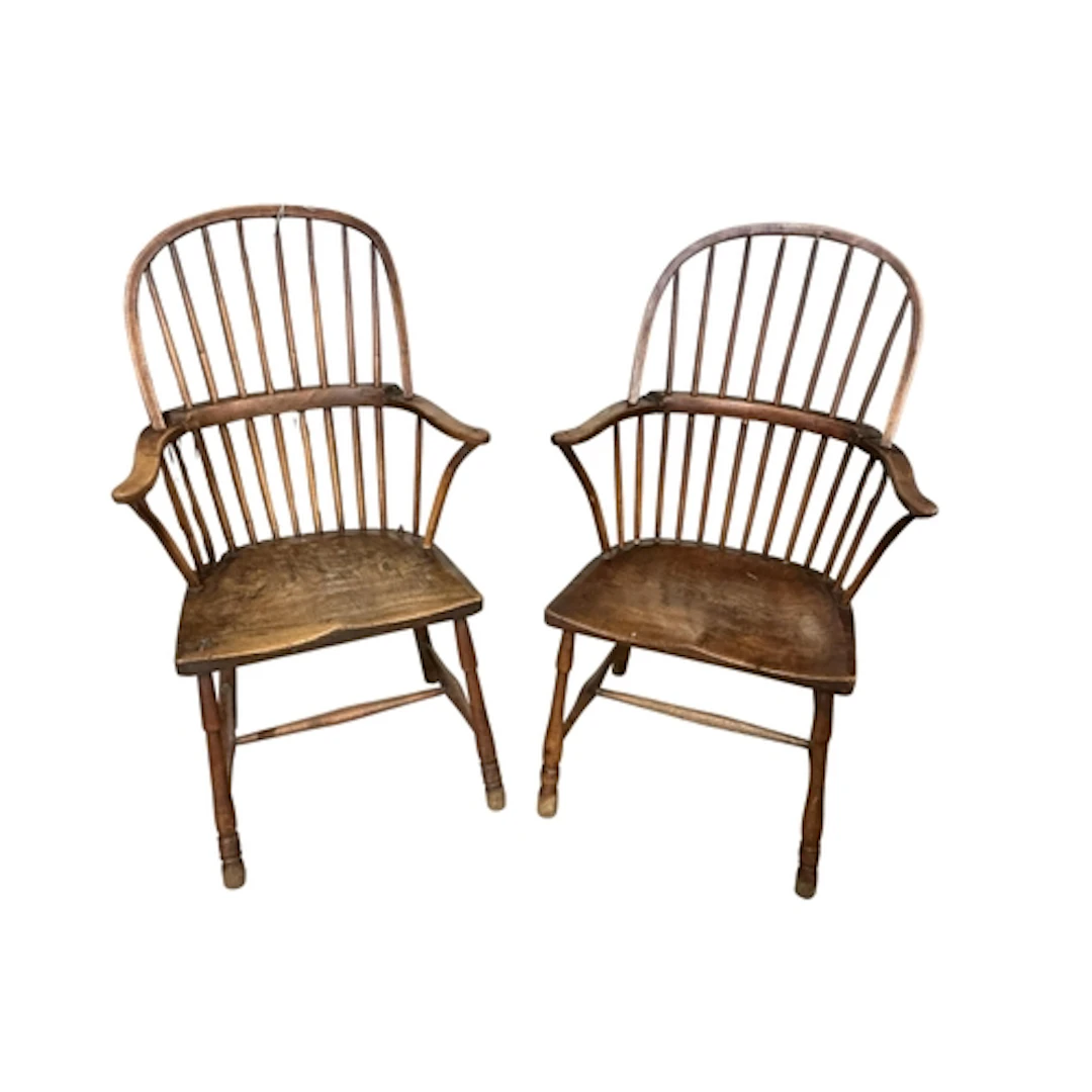 A near pair of mid 19th century elm and beech Windsor comb b...