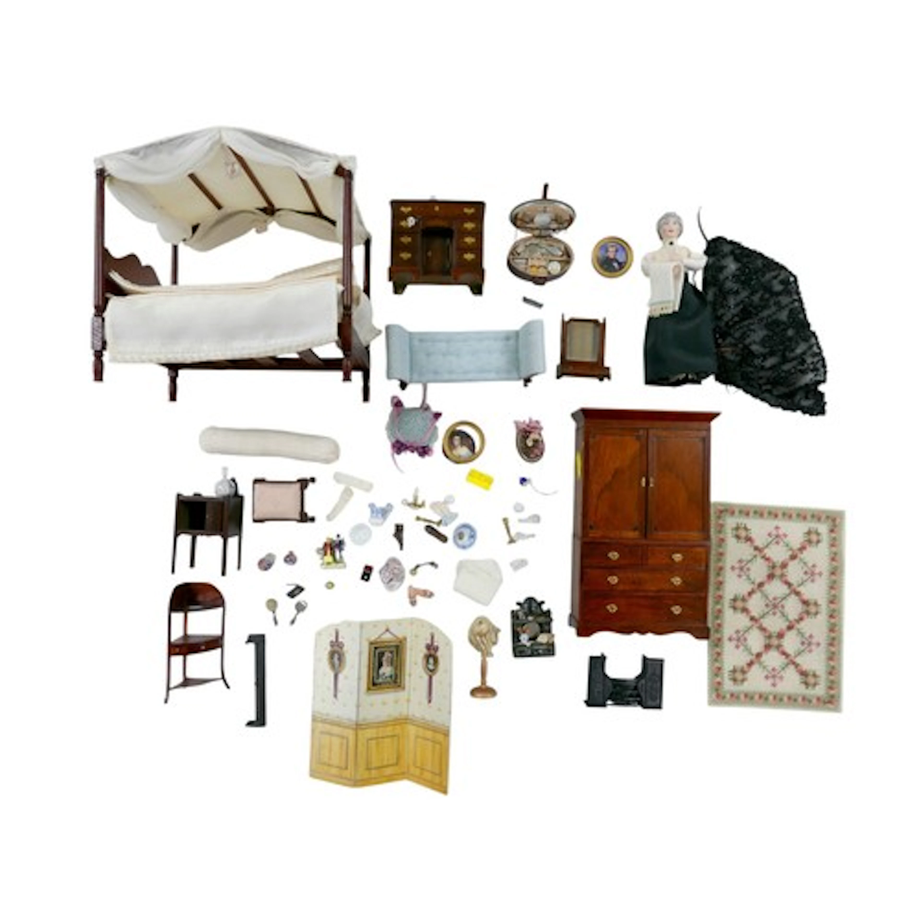 A quantity of miniature doll's house furniture and accessori...