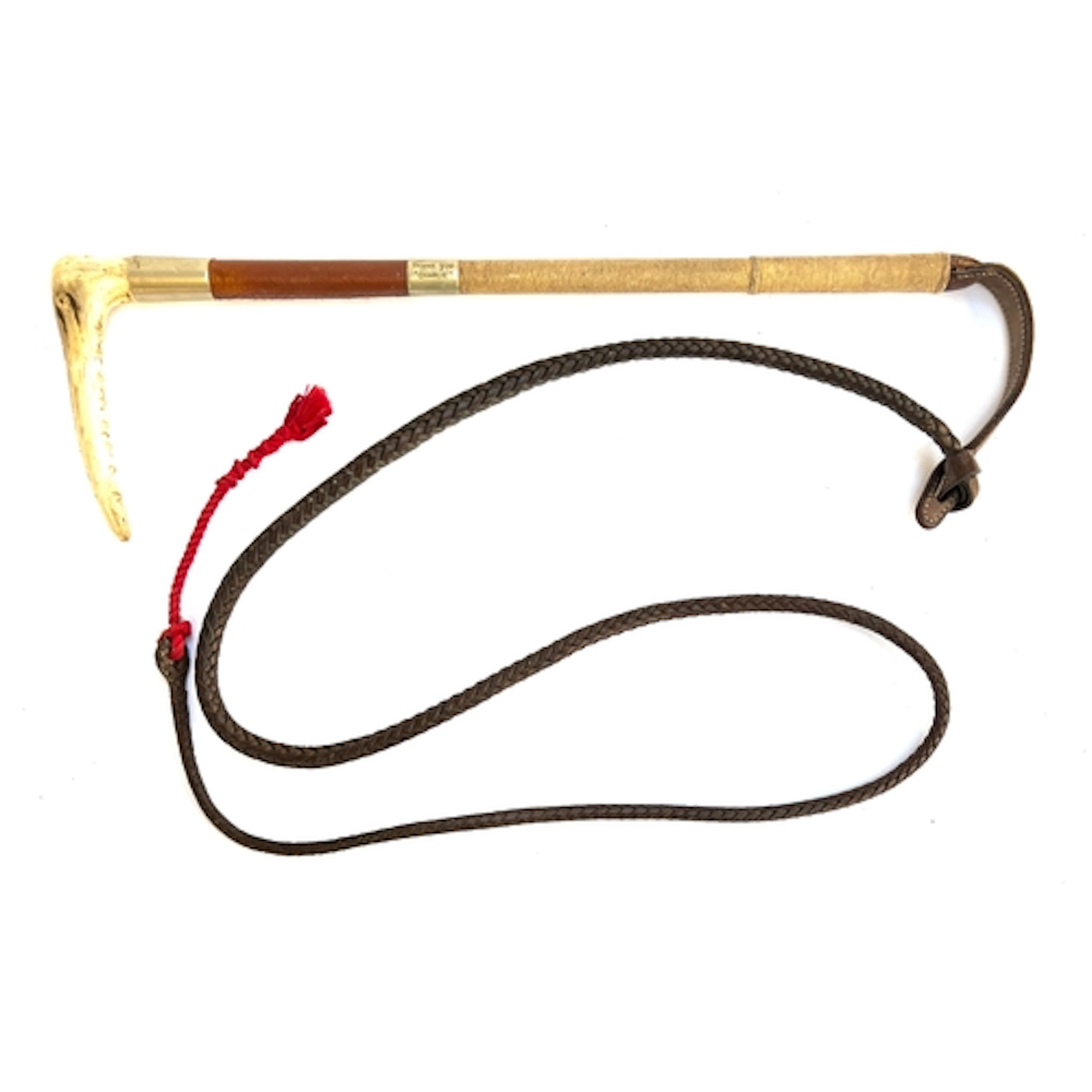 A gents hunting whip by Swaine with antler handle and metal ...