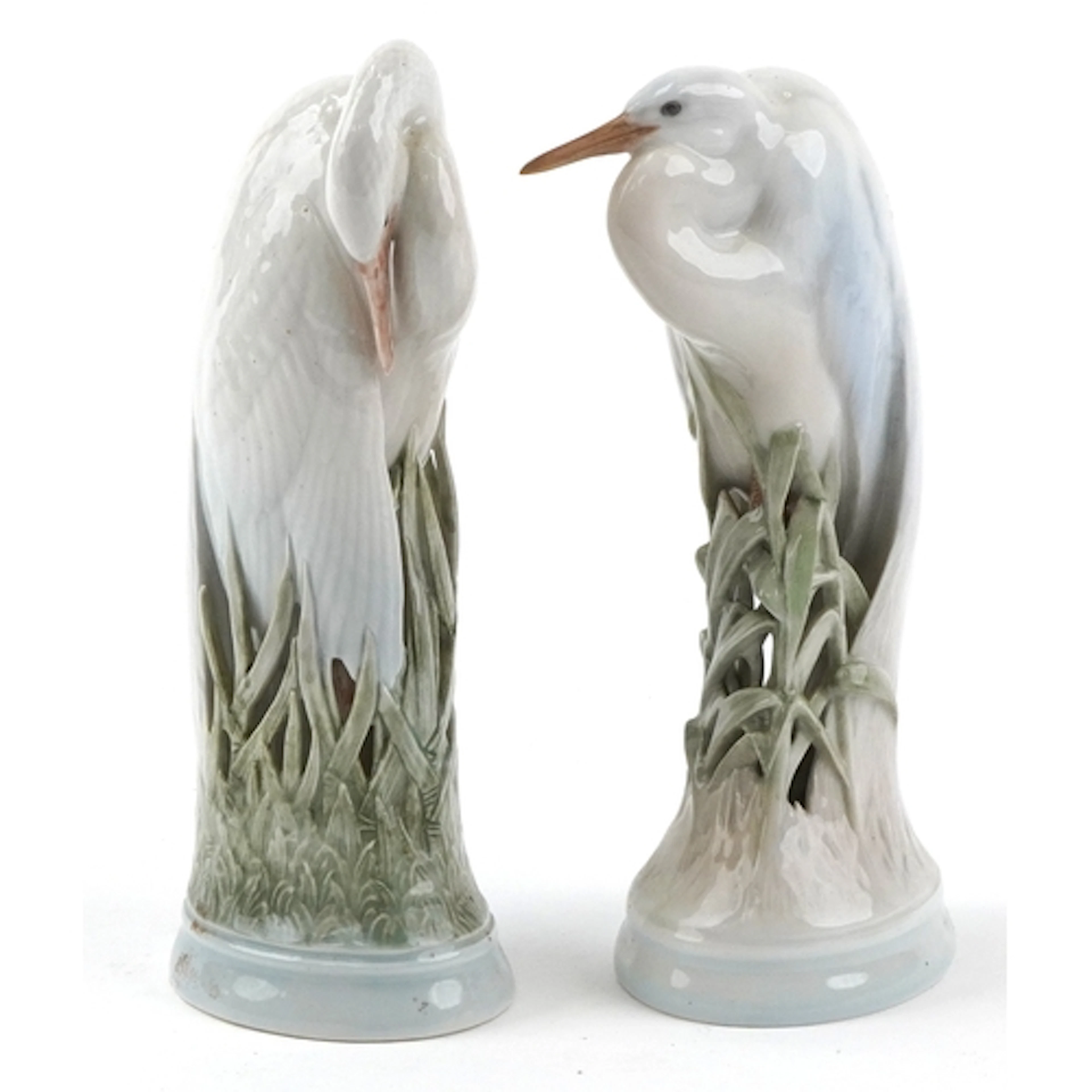Two Royal Copenhagen Danish porcelain egrets, numbered 532 a...