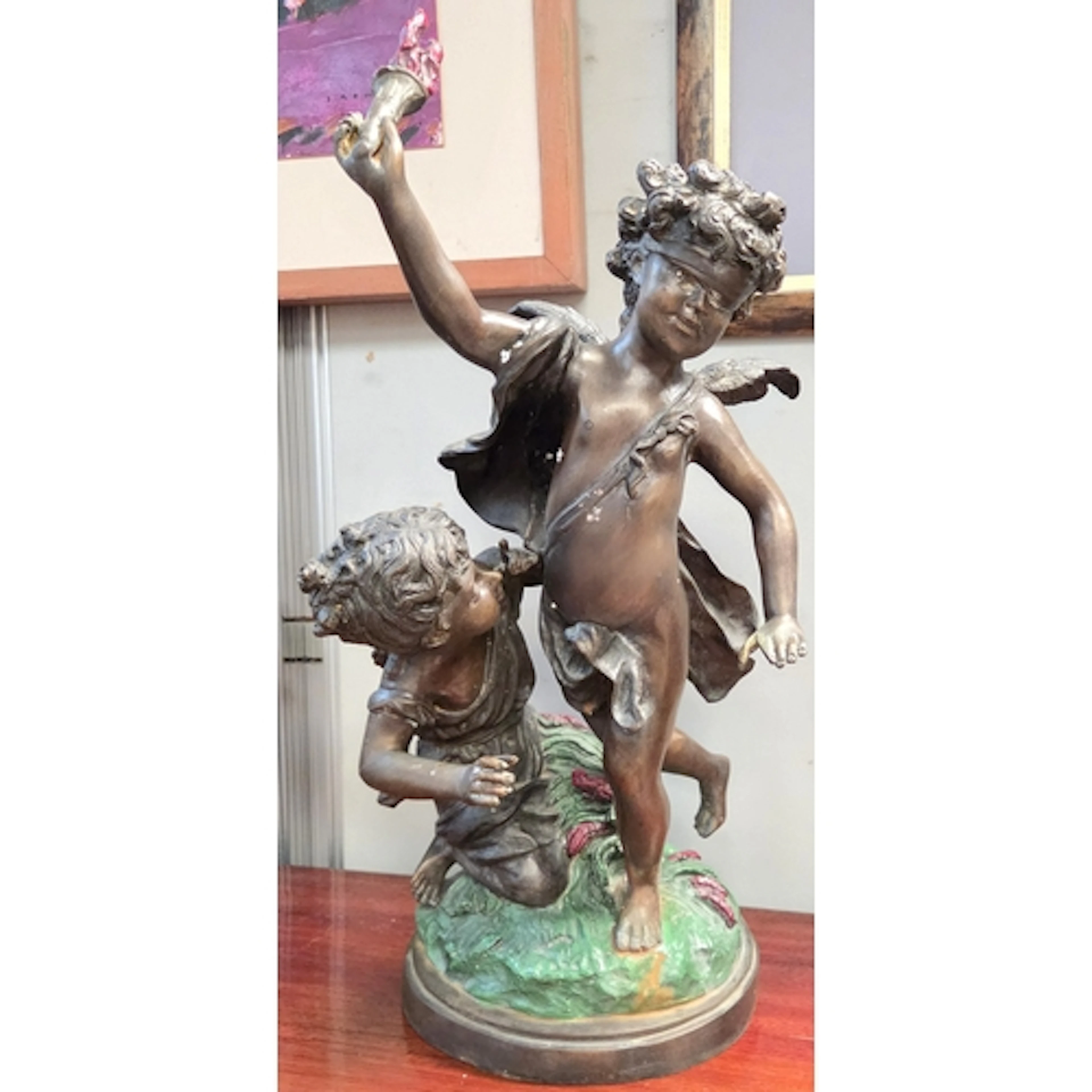 A bronze figural sculpture after Auguste Moreau - "Blindfold...