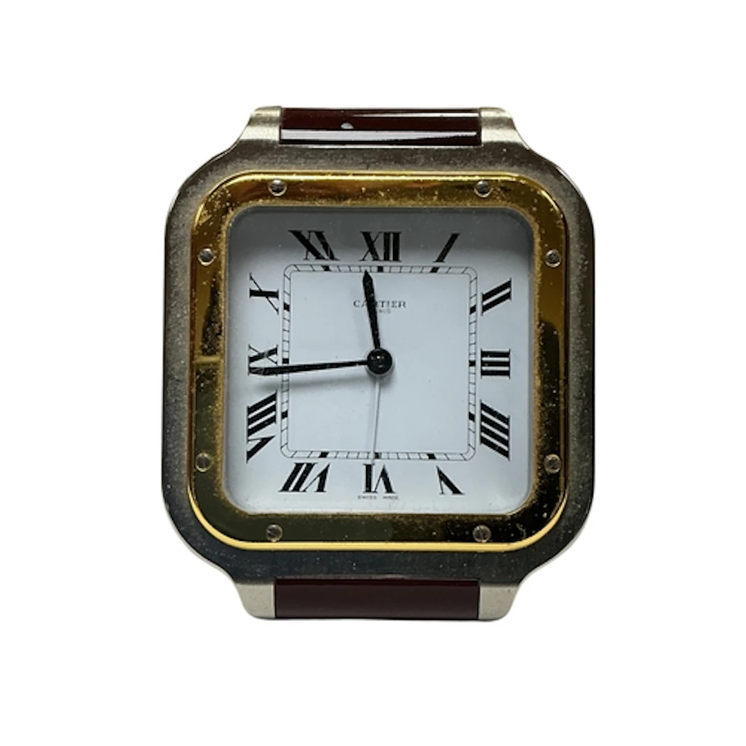 A Cartier Santos clock with red enamel decoration, ref 7508,...