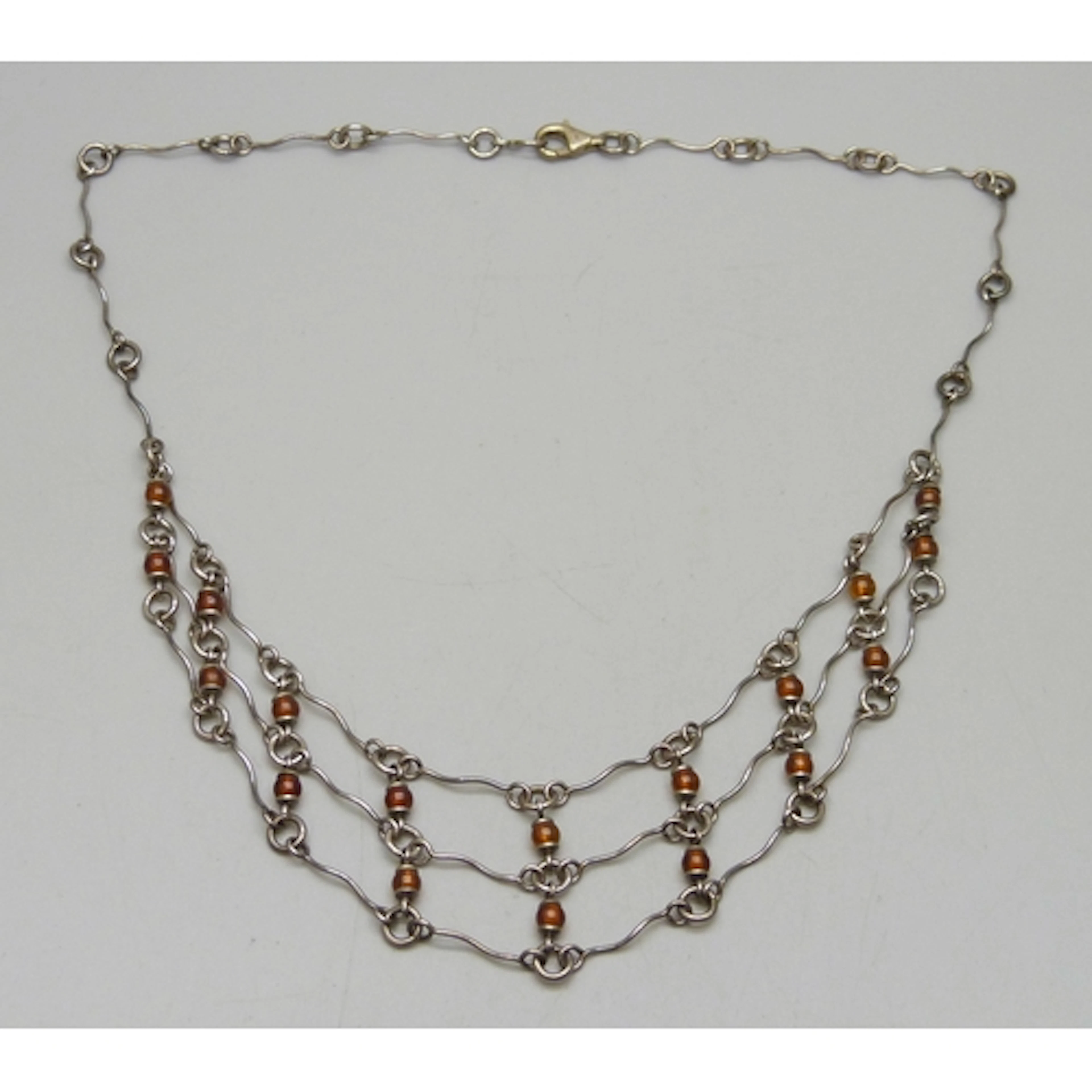 A silver and Baltic amber double row drop necklace, 41cm