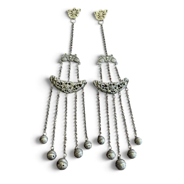 A PAIR OF CHINESE SILVER CHATELAINS 25cm L each....