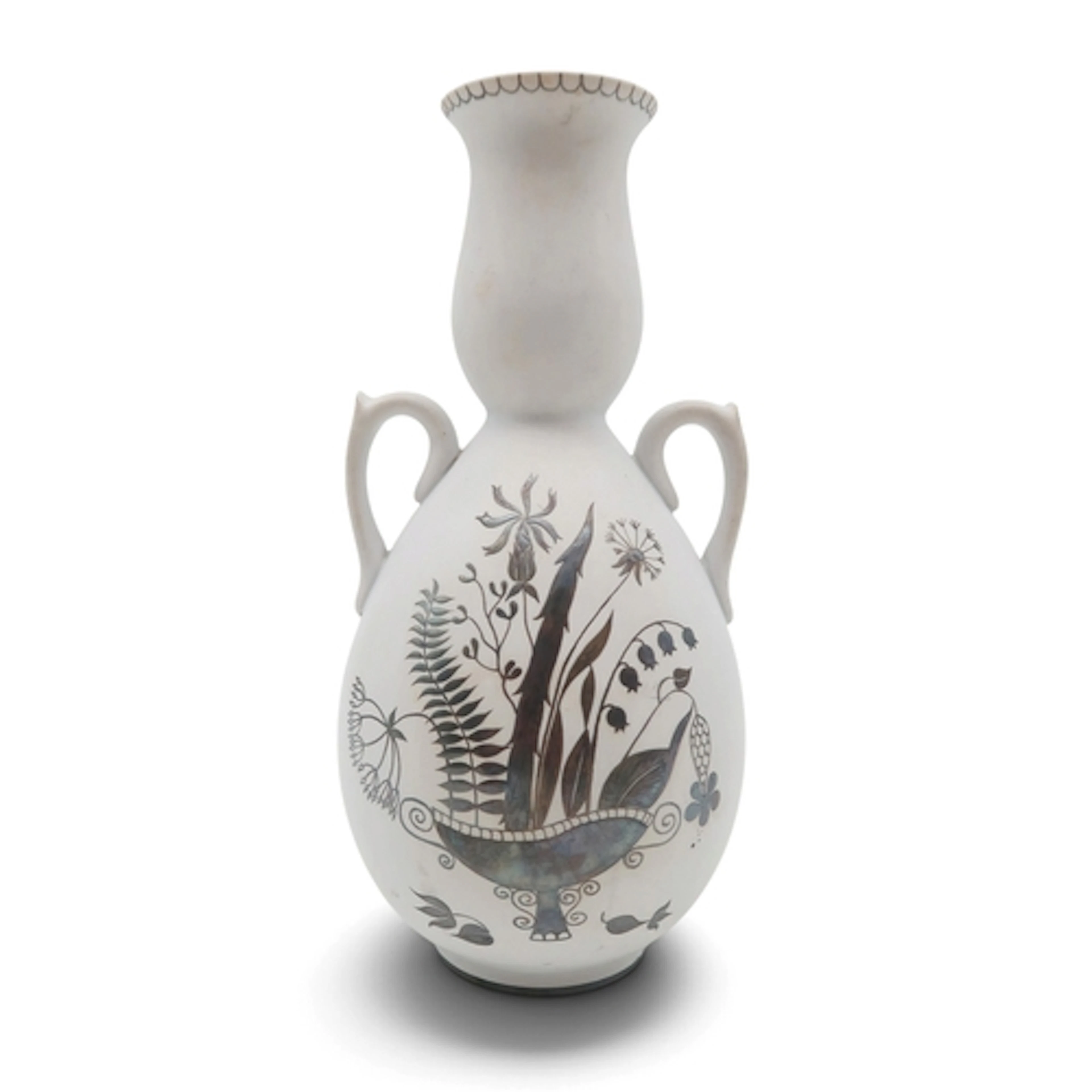 A Gustavsberg Grazia two handled vase, the white glazed body...