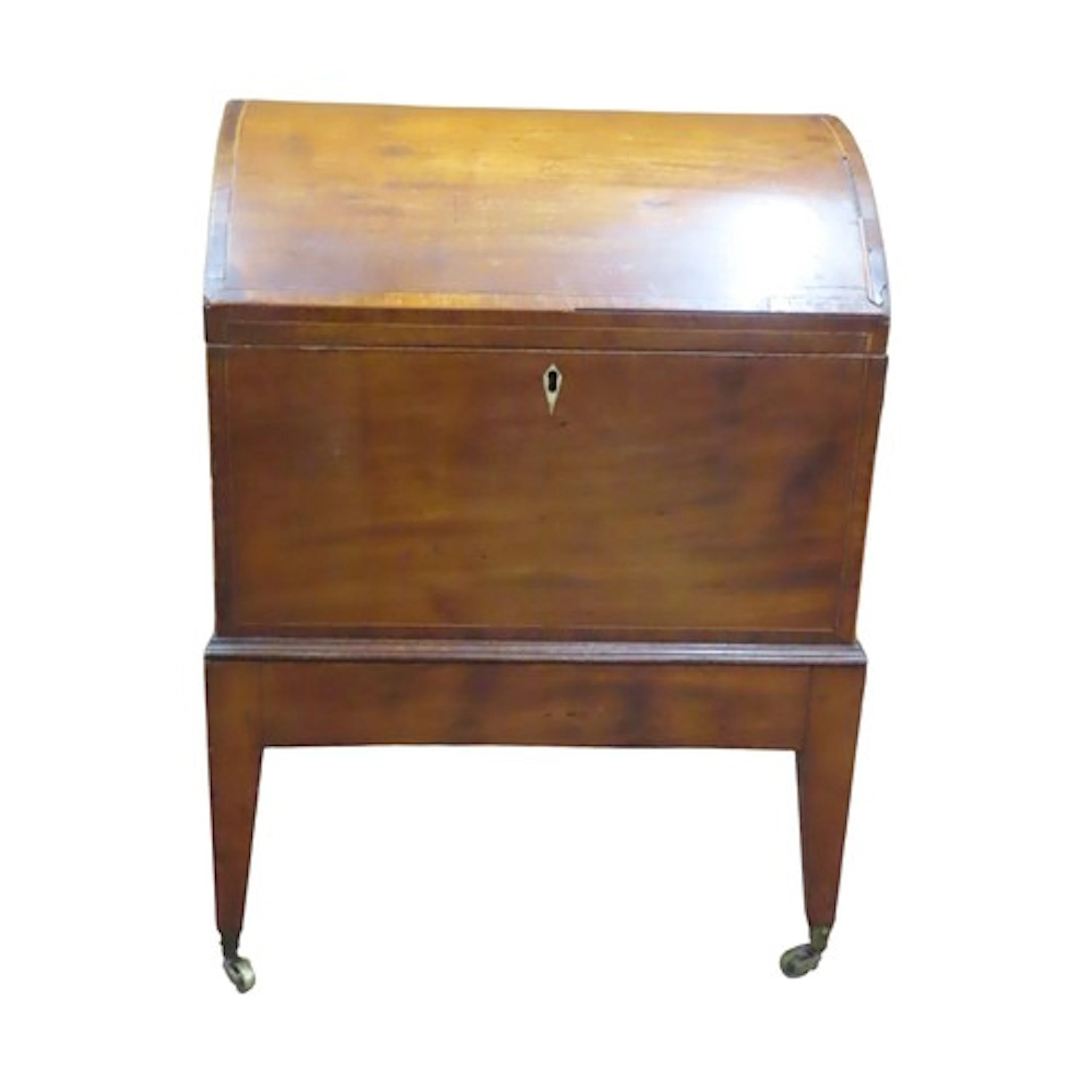A George III mahogany cellarette (now void), with a dome cov...