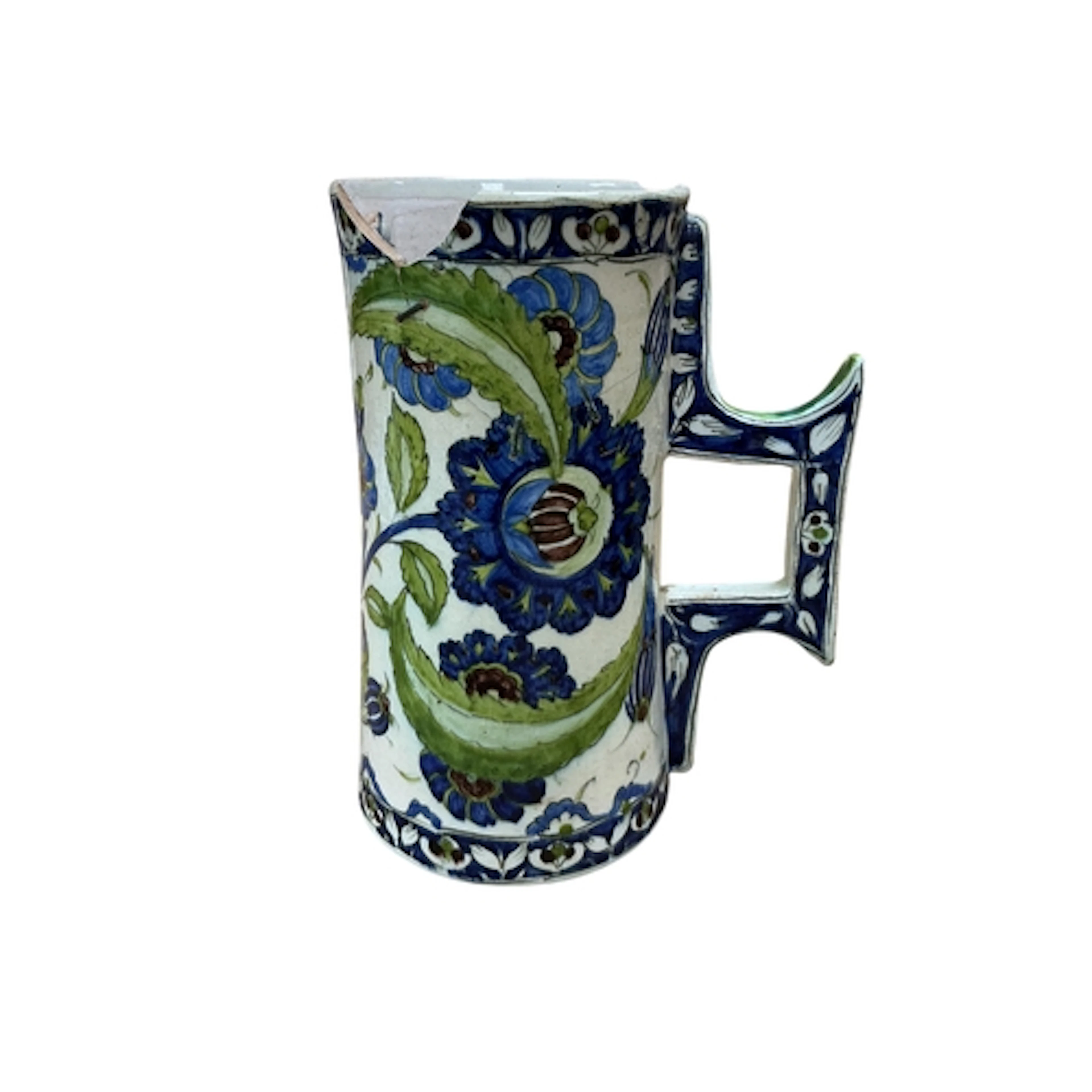 A Cantagalli pottery tankard, decorated in the Iznik style, ...
