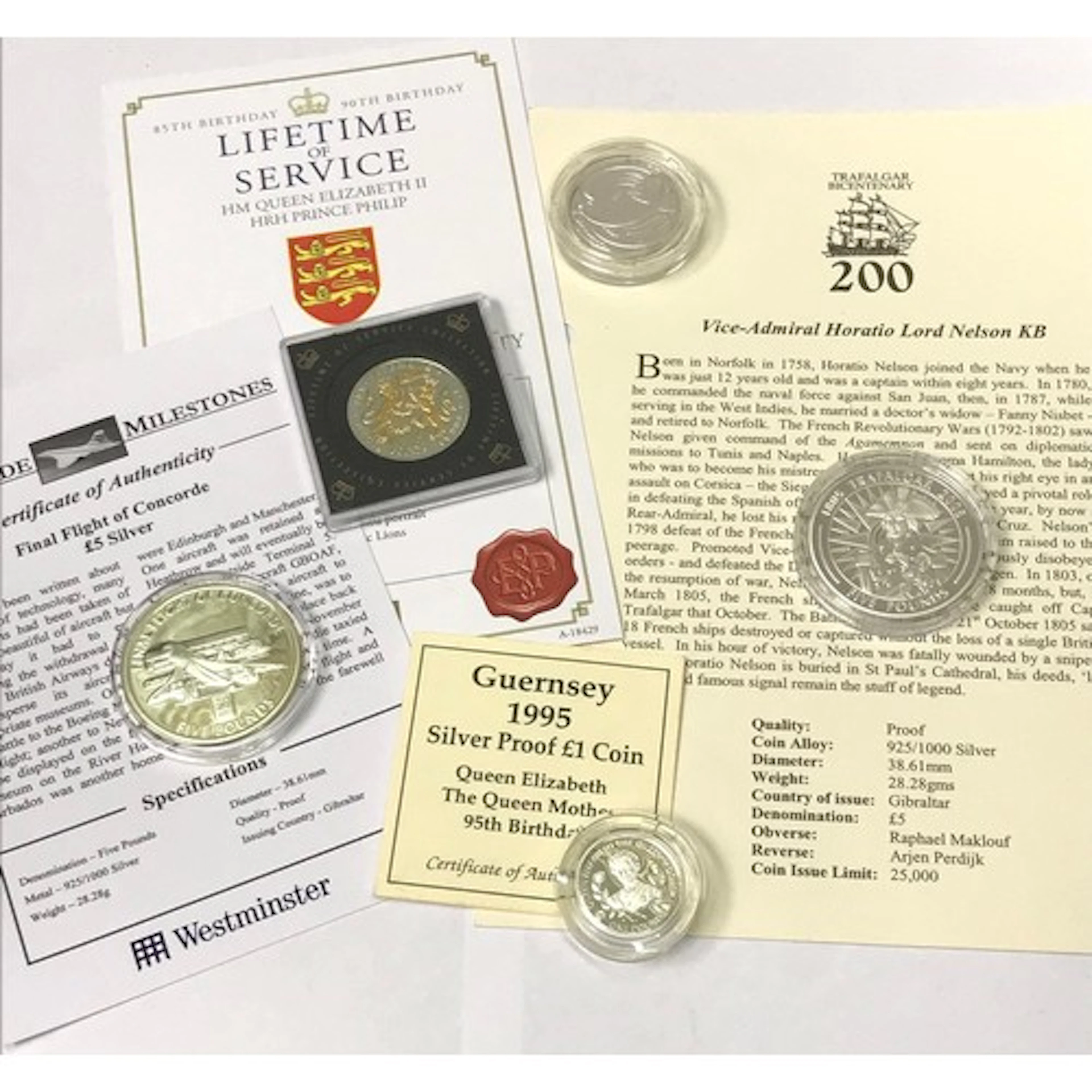 Two Elizabeth II silver commemorative £5 coins, Gibraltar 20...