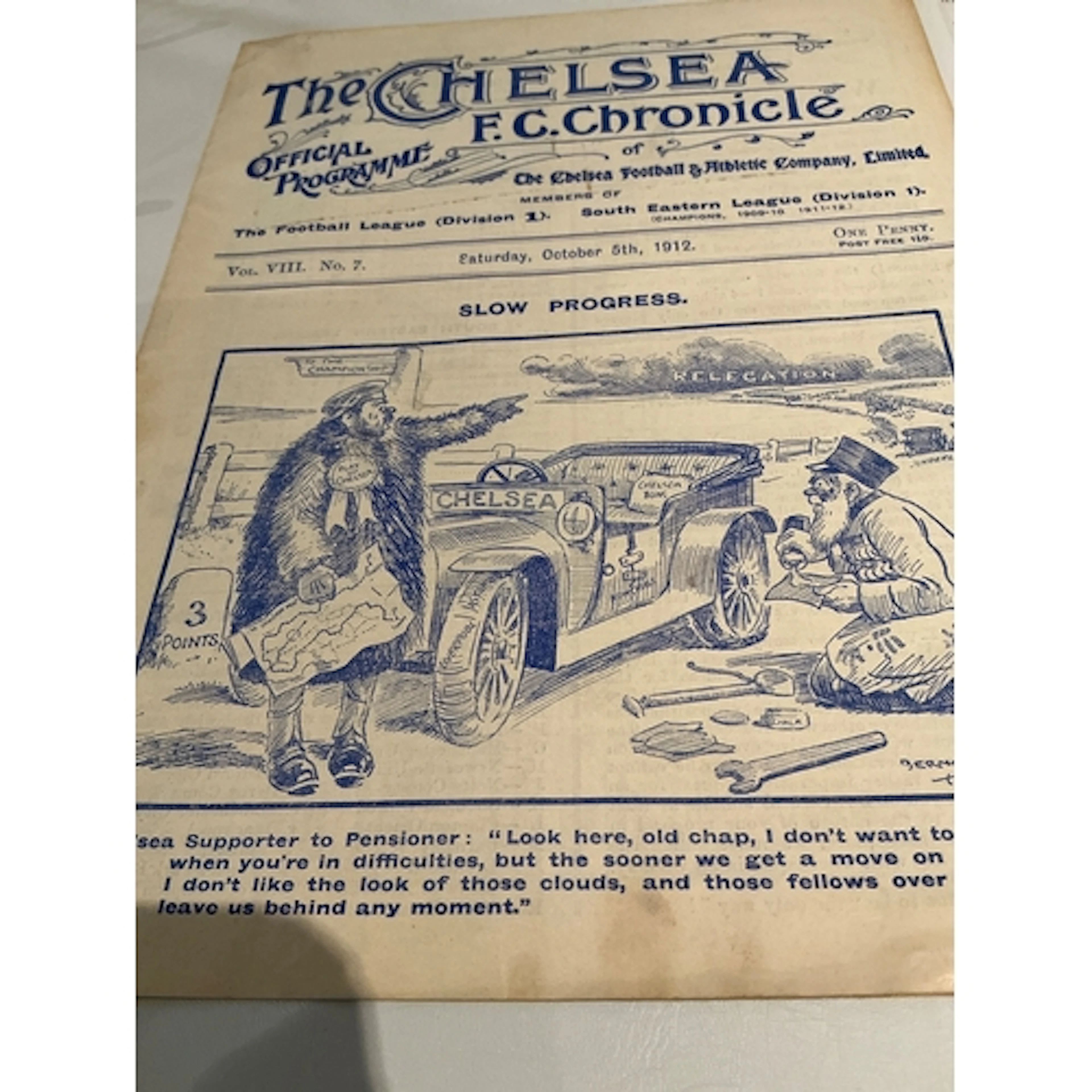 1912 - 1913 Chelsea v Sunderland Football Programme: Fold ou...