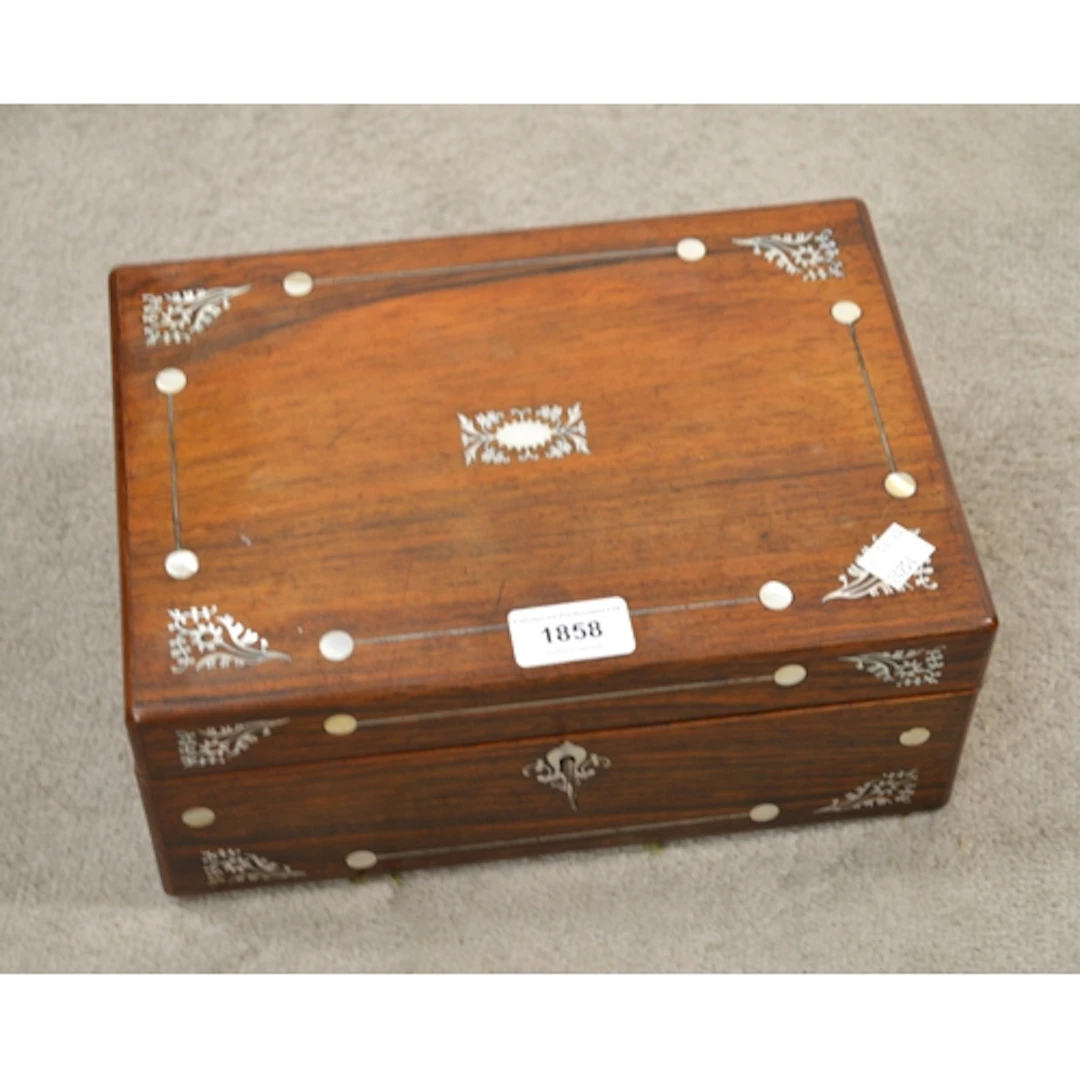 19th Century rosewood and mother of pearl inlaid workbox, th...