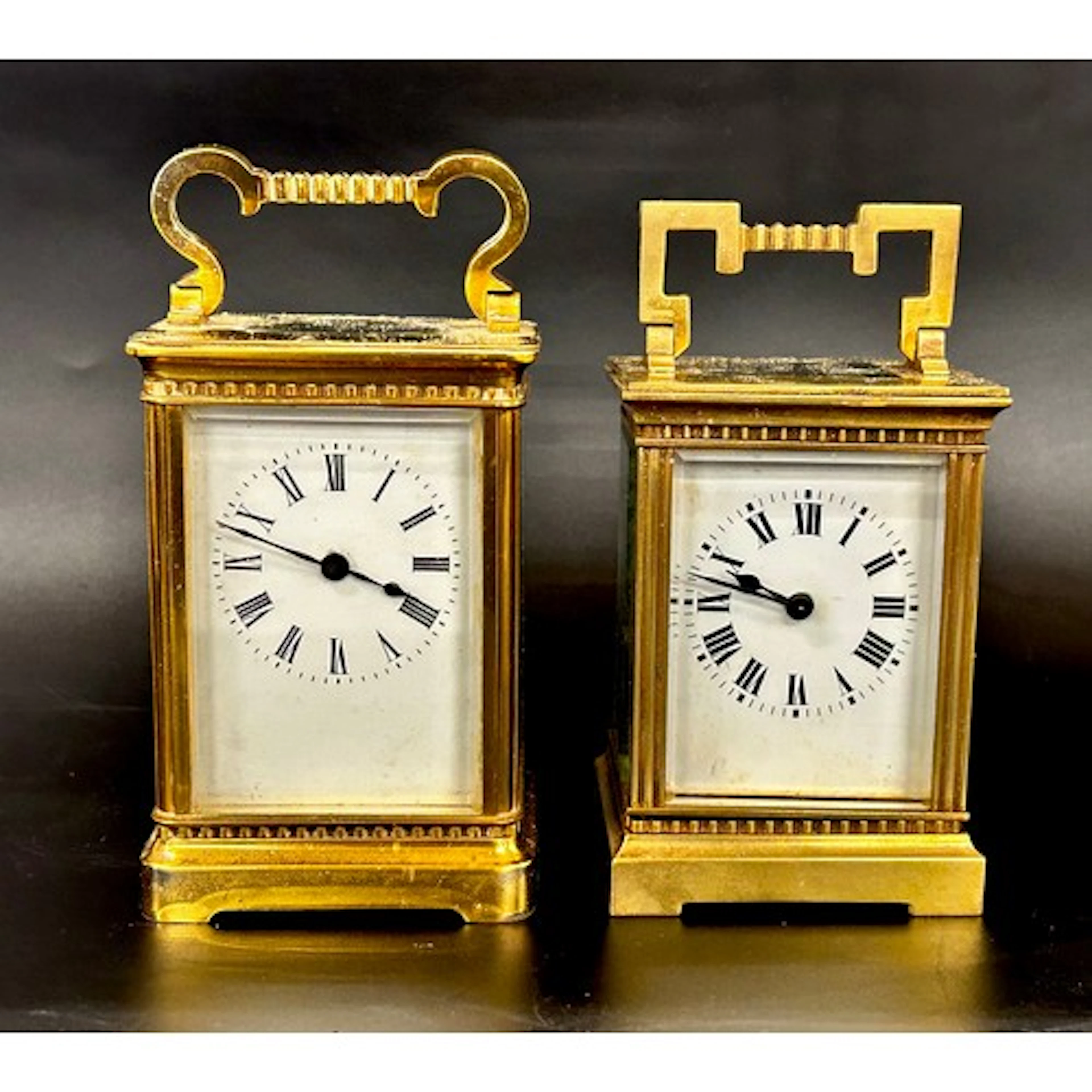 Two brass carriage clocks both with keys, tallest 12cm h (s...