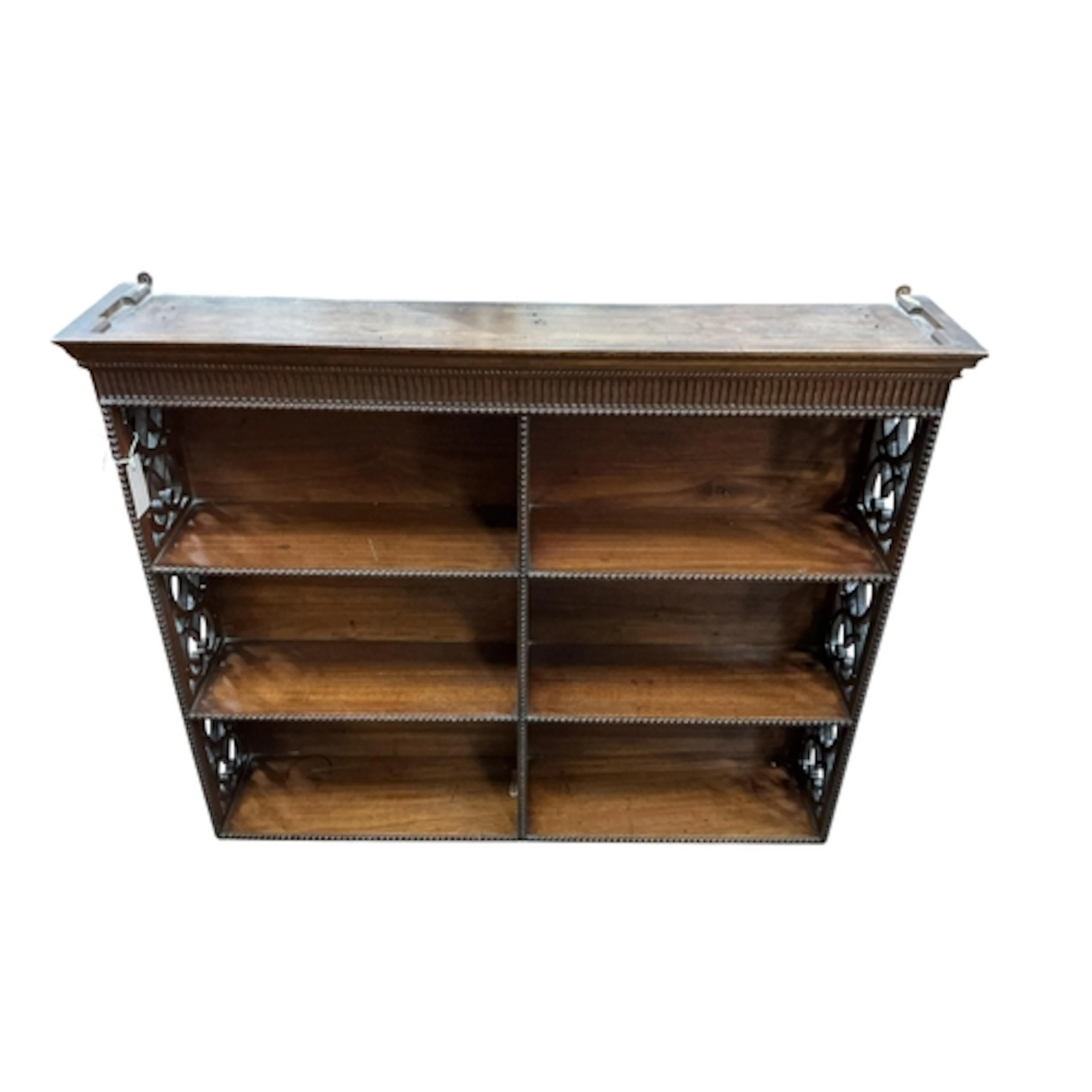 An early Victorian hanging bookcase with fret pierced sides ...