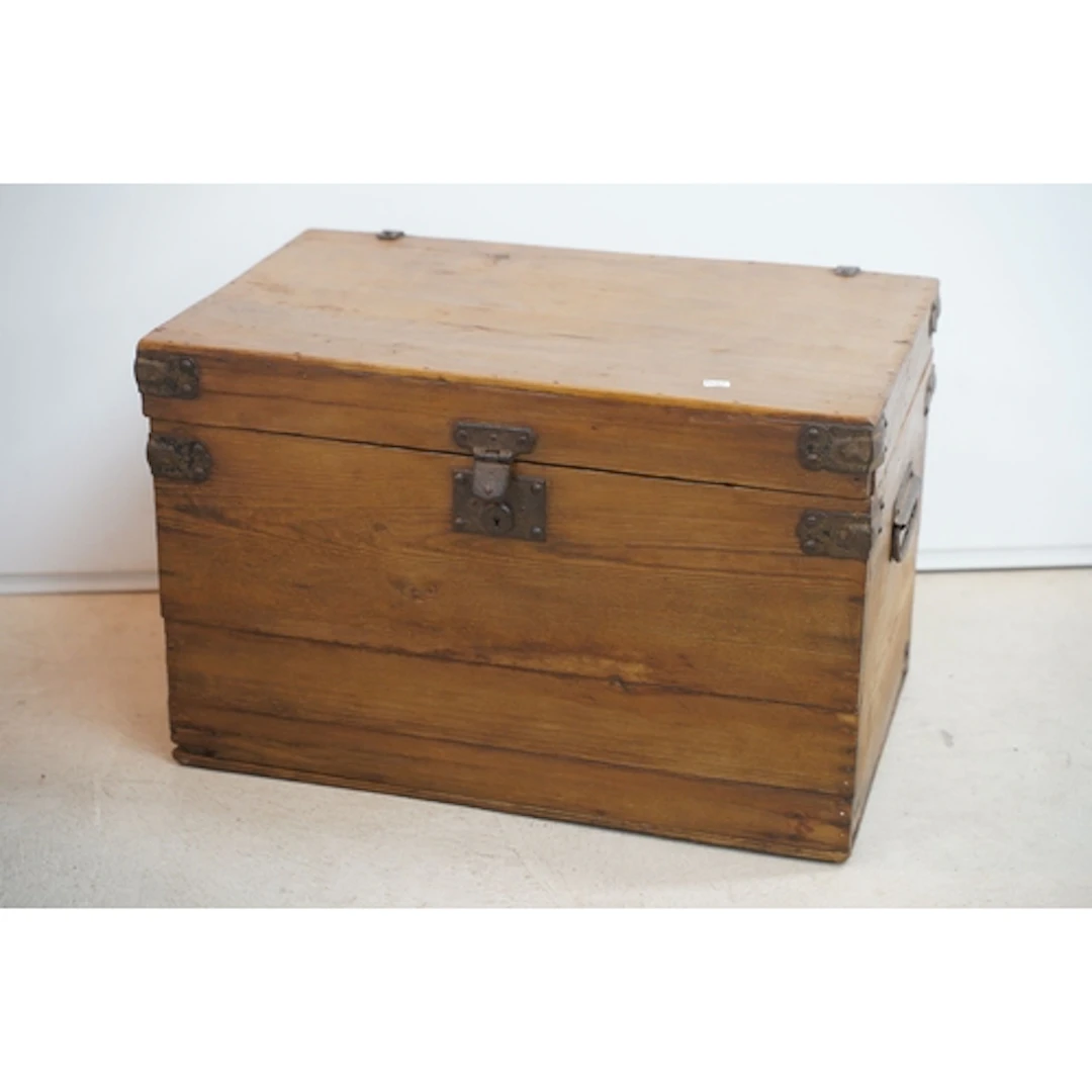 20th century pine tack box, 36cm high x 56cm wide x 36cm dee...
