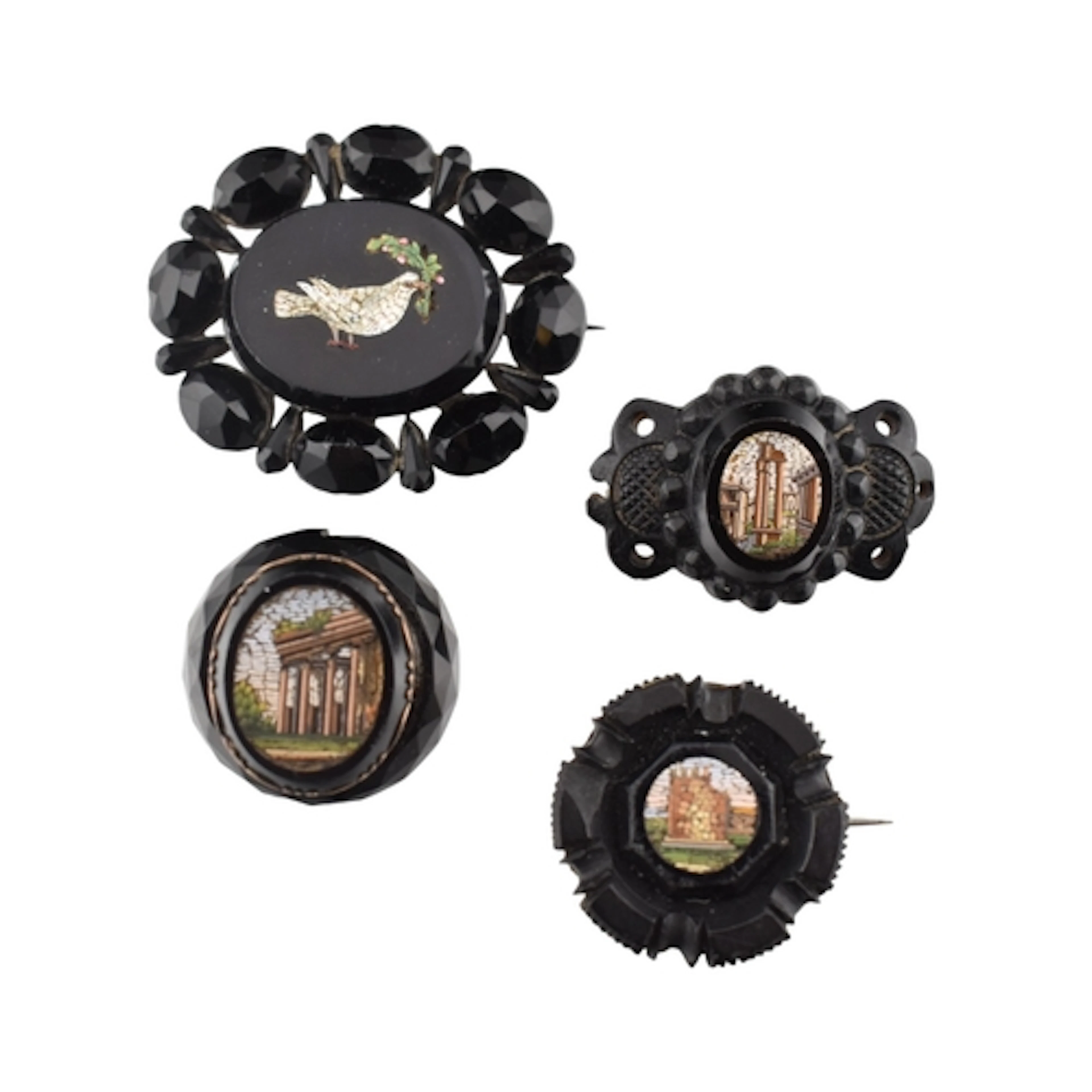 Collection of antique Italian micro mosaic mourning brooches...