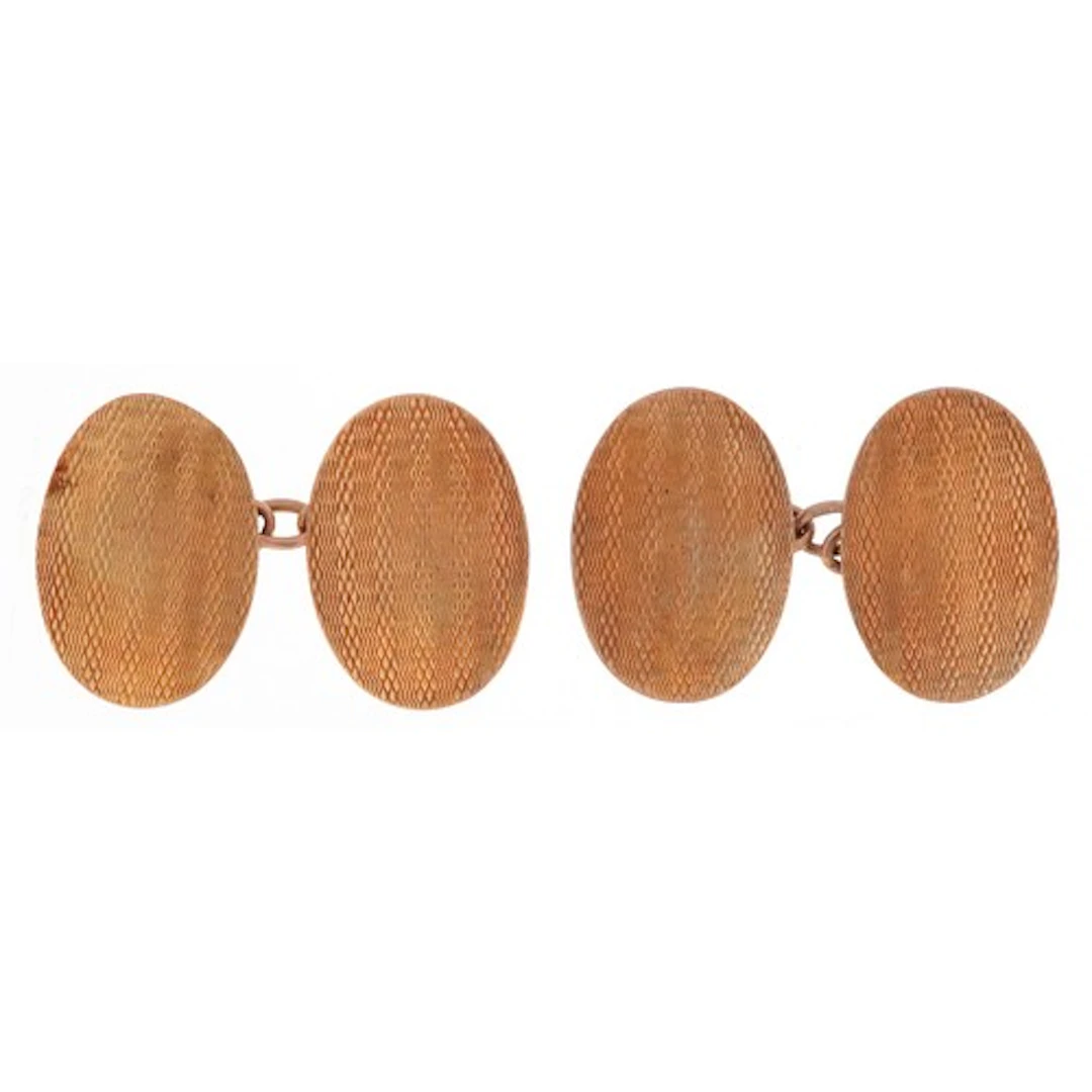 Pair of 9ct gold engine turned cufflinks, 1.7cm wide, total ...