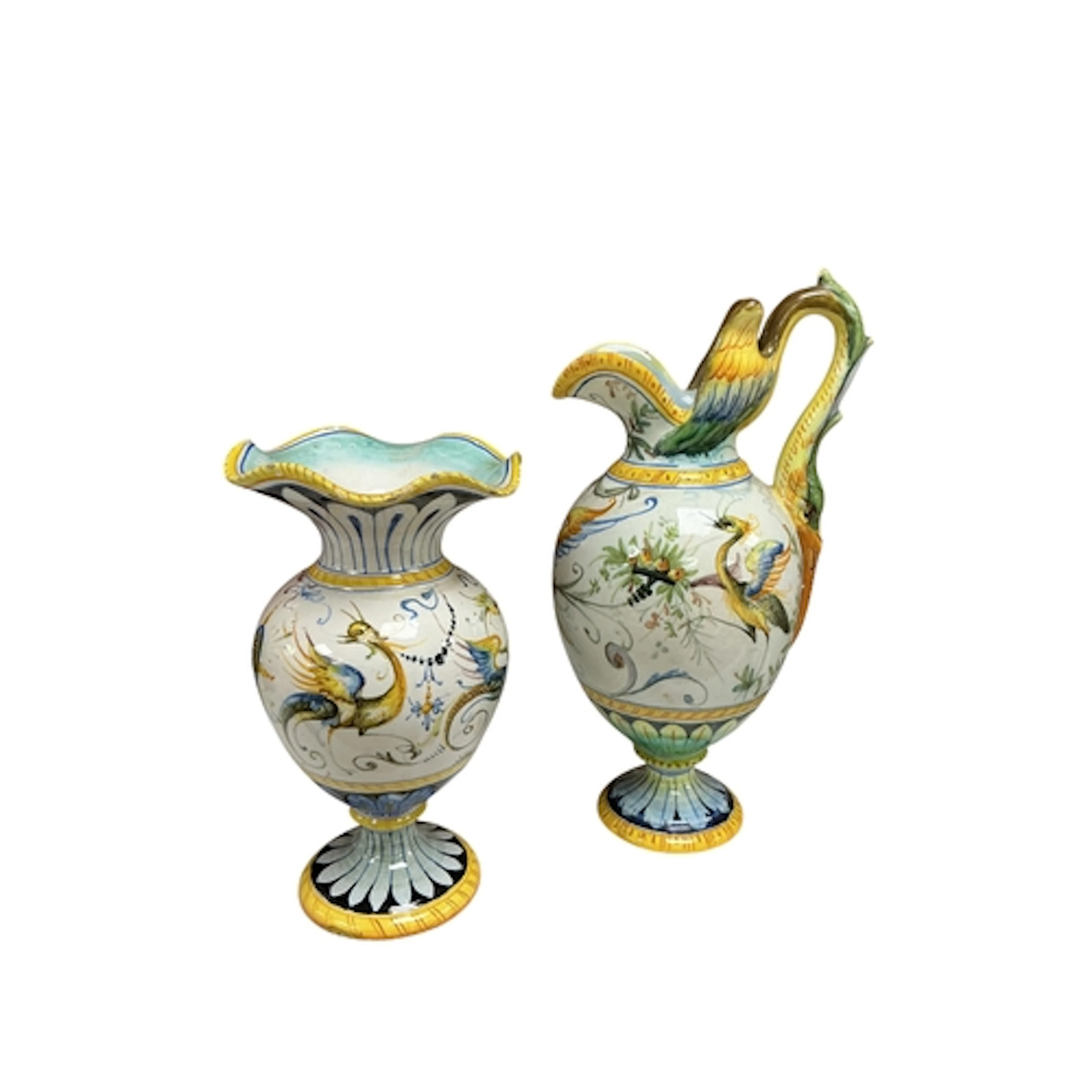 Two Italian maiolica vessels, by Cantagalli, baluster vase a...