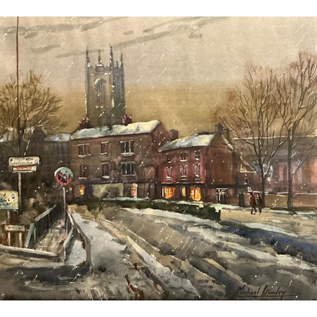 Michael Crawley (British, bn. 1938) Derby Cathedral, winter...