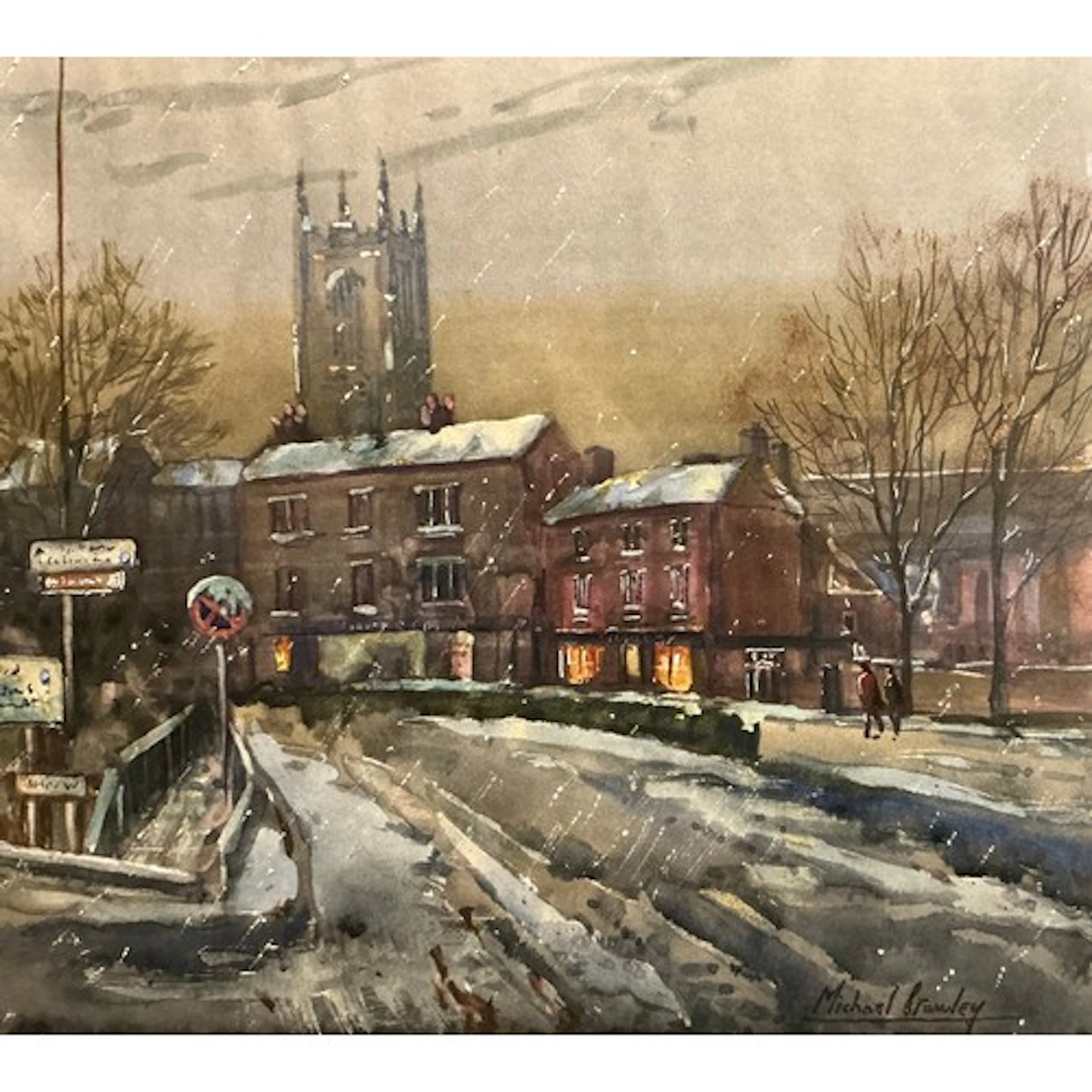 Michael Crawley (British, bn. 1938) Derby Cathedral, winter...