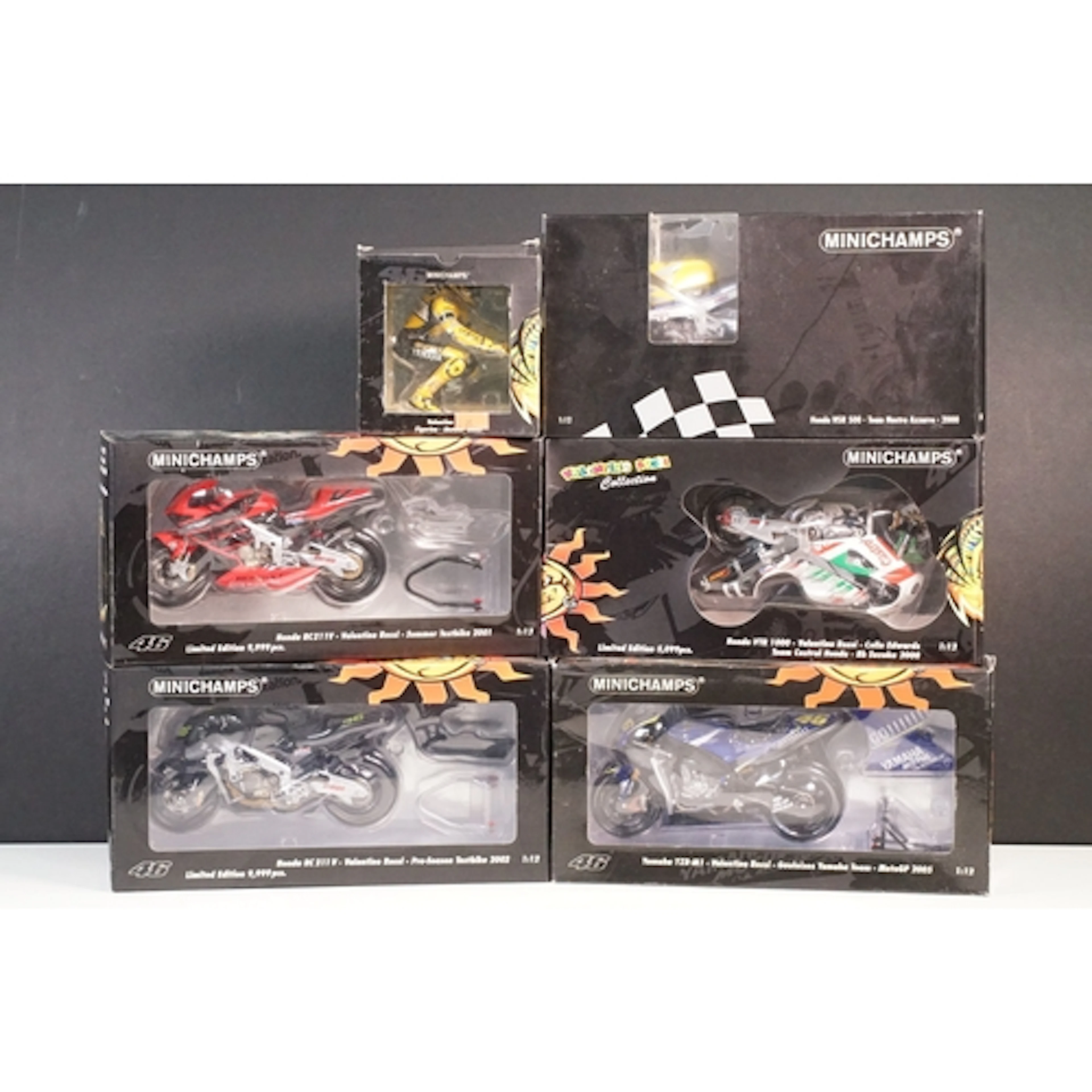 Five boxed 1/12 scale Pauls Model Art Minichamps diecast mod...