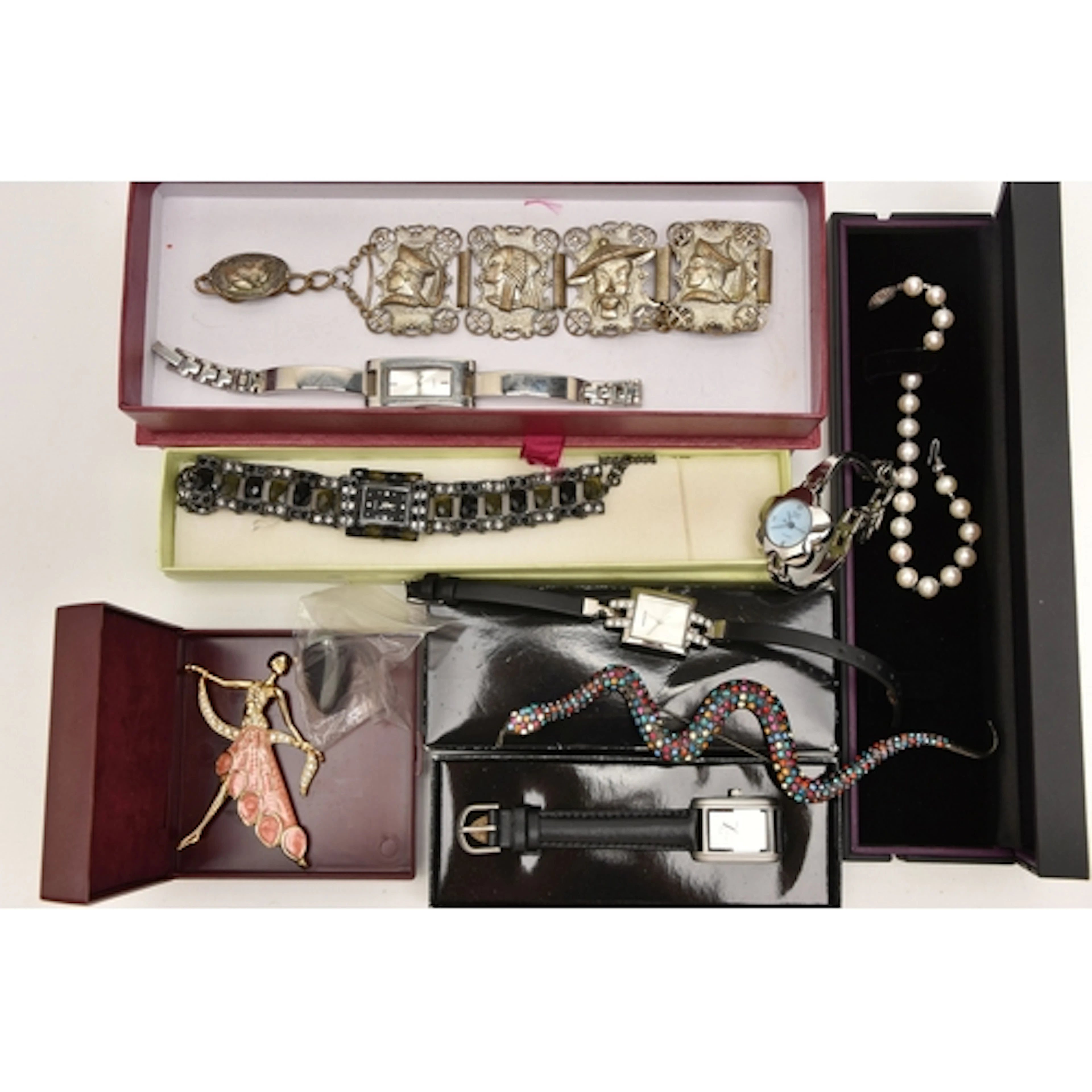 A COLLECTION OF COSTUME JEWELLERY AND WATCHES, to include a ...