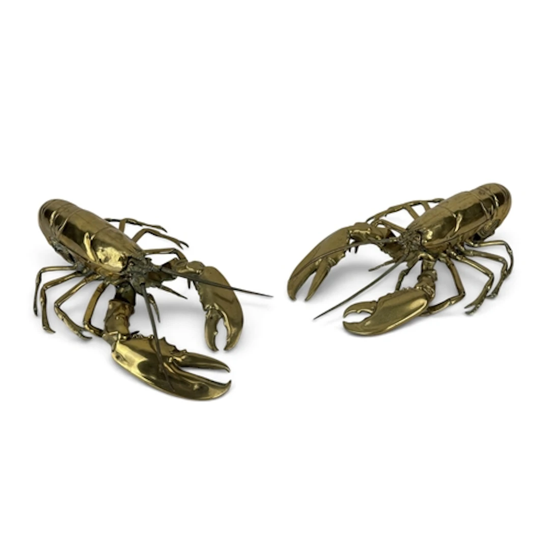 A PAIR OF BRASS NOVELTY INKSTANDS, IN THE FORM OF LOBSTERS, ...