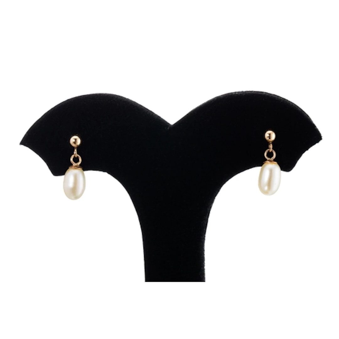 A PAIR OF PEARL DROP EARRINGS, mounted in 9ct gold