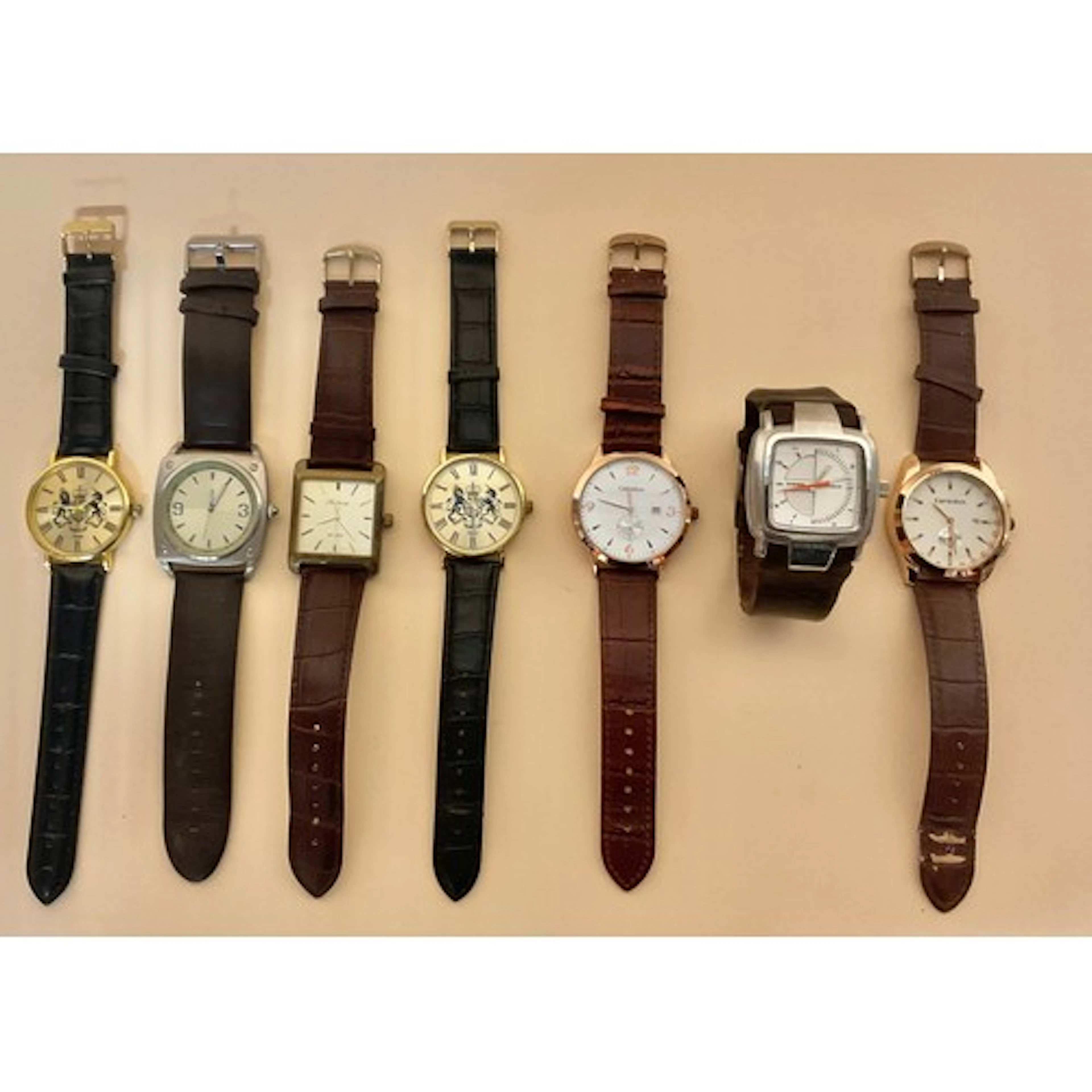 Watches - Seven large faced wristwatches, mostly leather str...