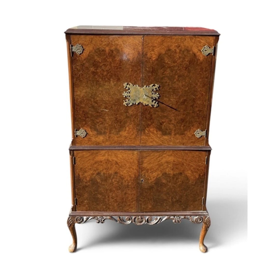 AN ART DECO WALNUT COCKTAIL CABINET 90cm x 44cm x 154cm...