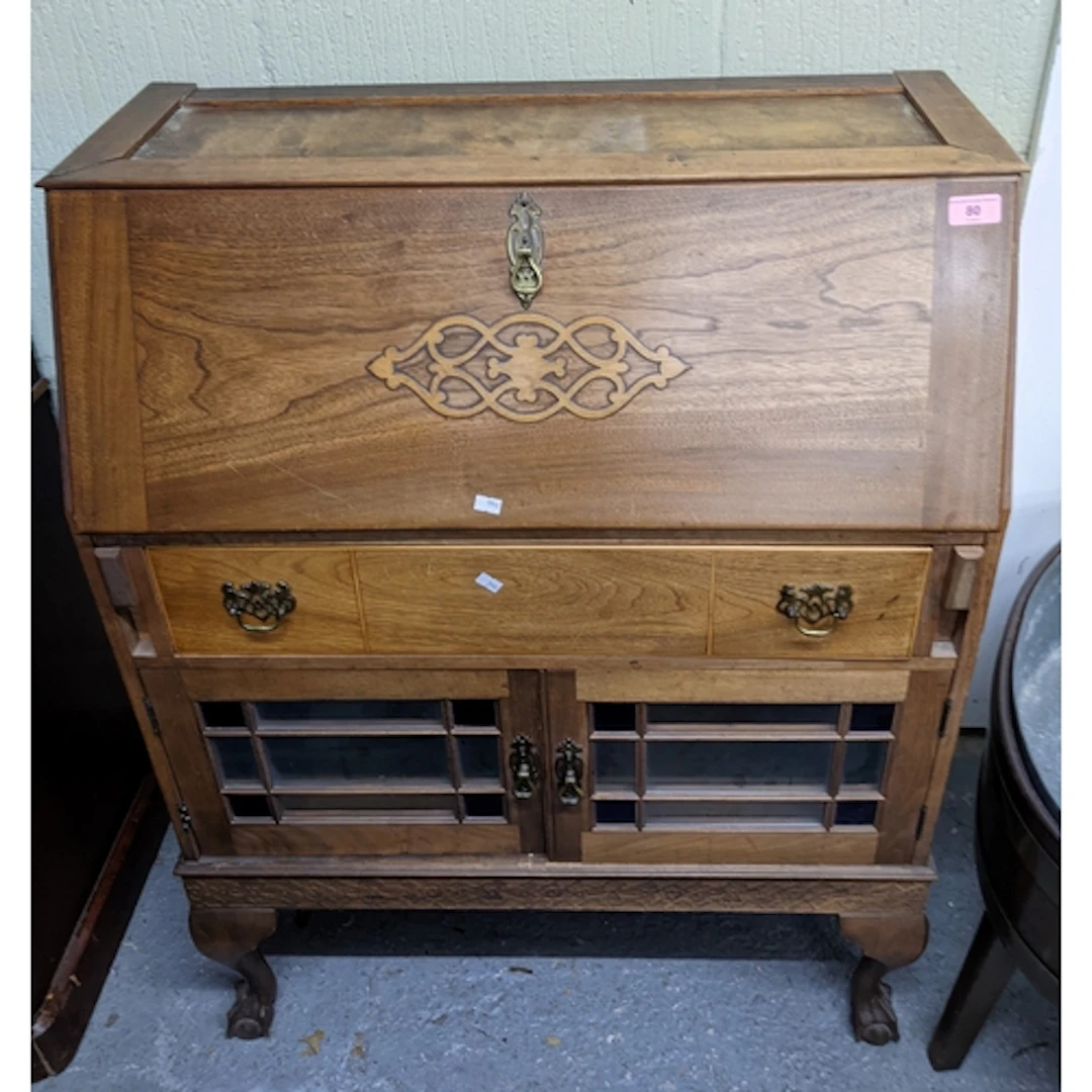 Early 20th century walnut bureau, a base for a bureau bookca...