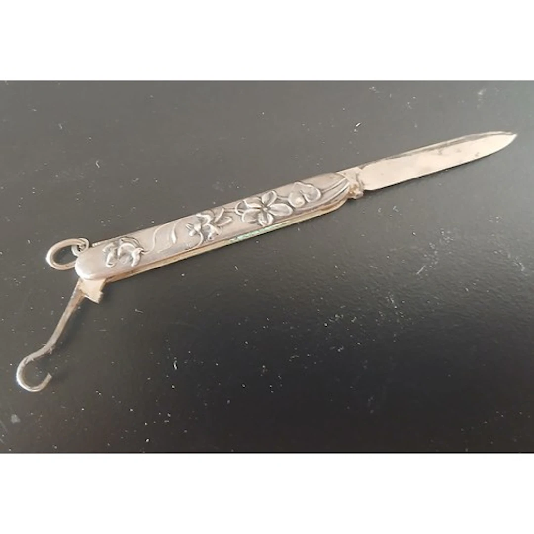 Antique Silver Mounted Ladies Pocket Knife with Button Hook ...