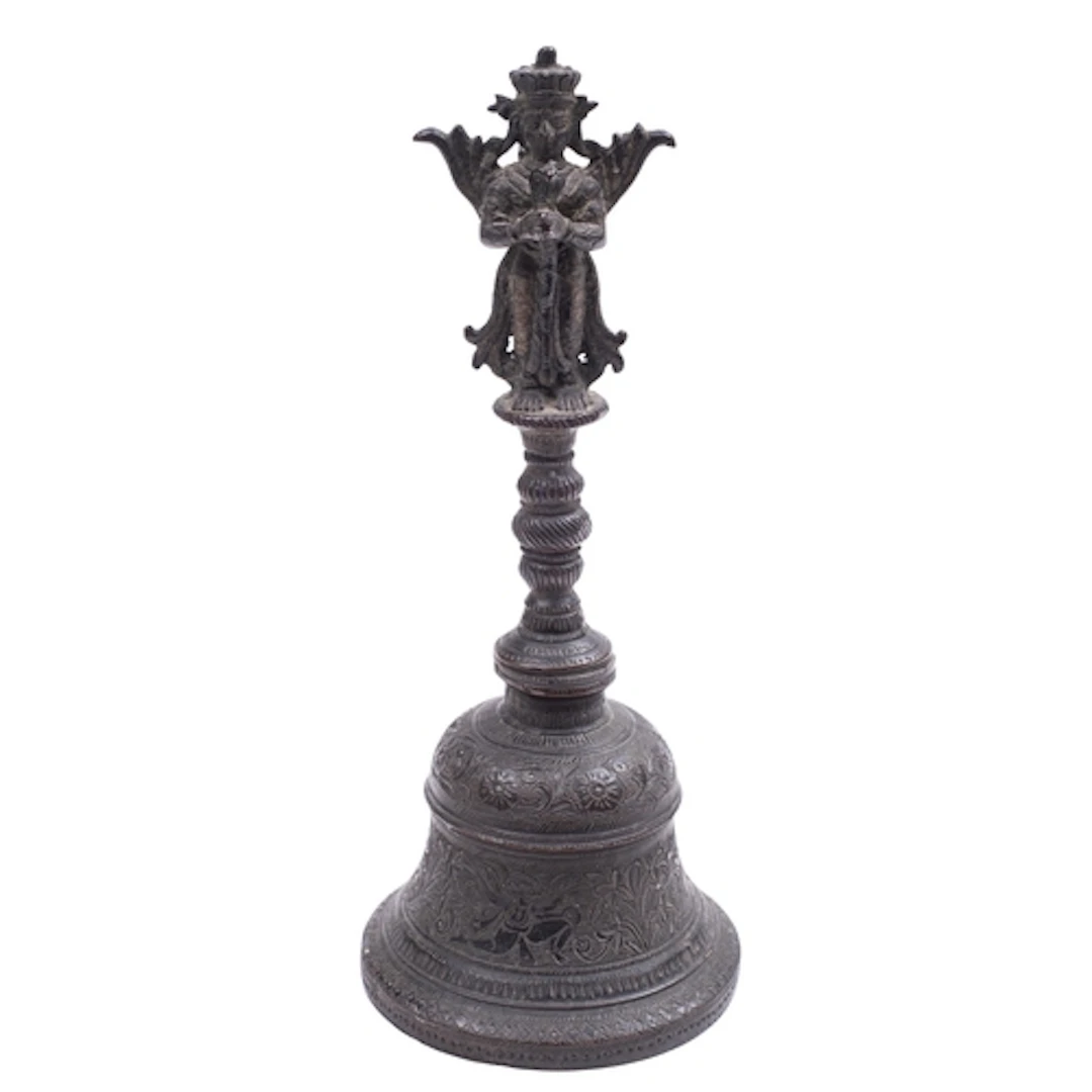 An Indian bronze ritual bell decorated with bands of stylise...