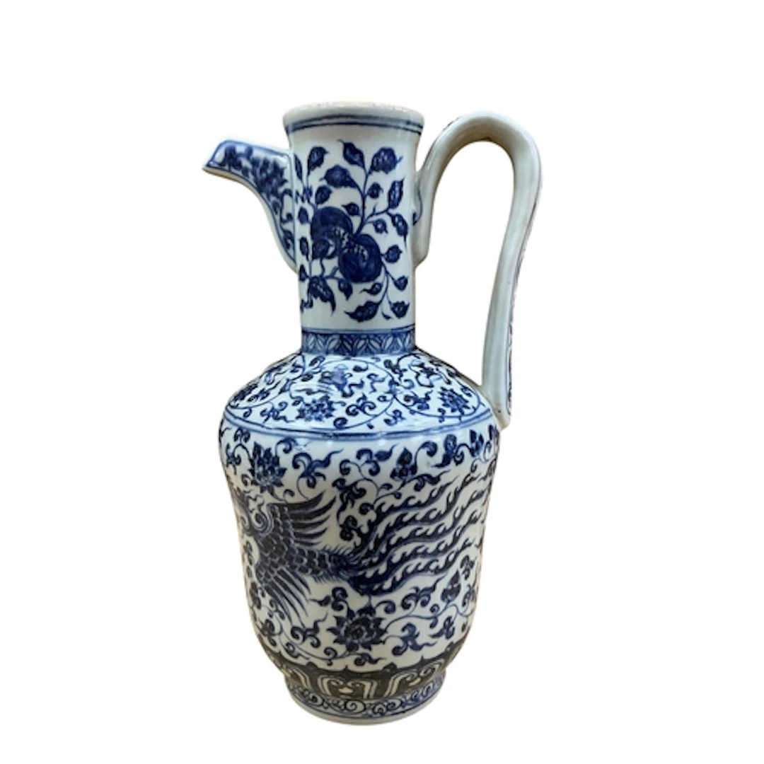 A Chinese Ming style blue and white ewer, 38cm high