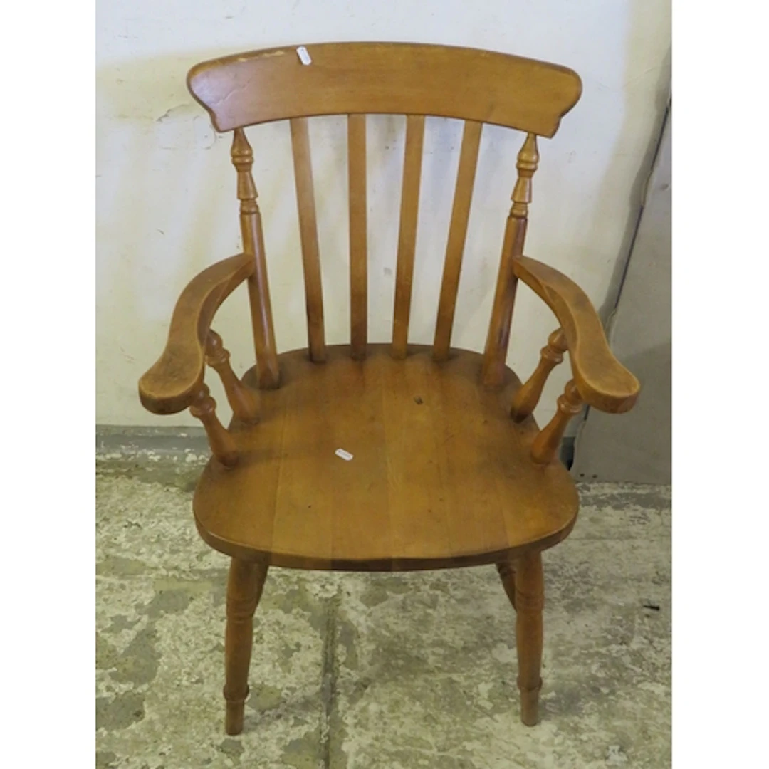 Traditional Blonde Wood Windsor Style Armchair, turned spind...