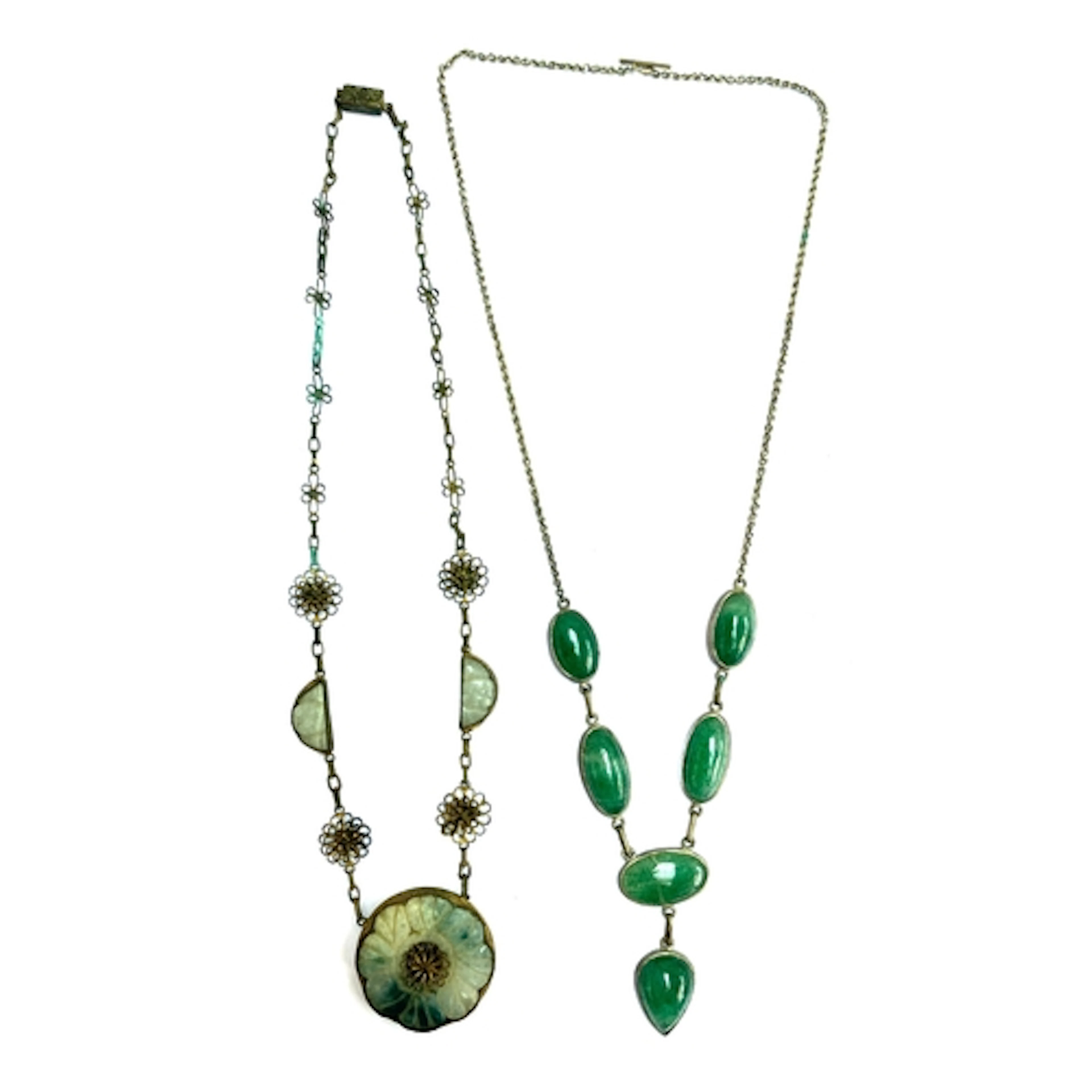 A white metal and aventurine cabochon necklace; together wit...
