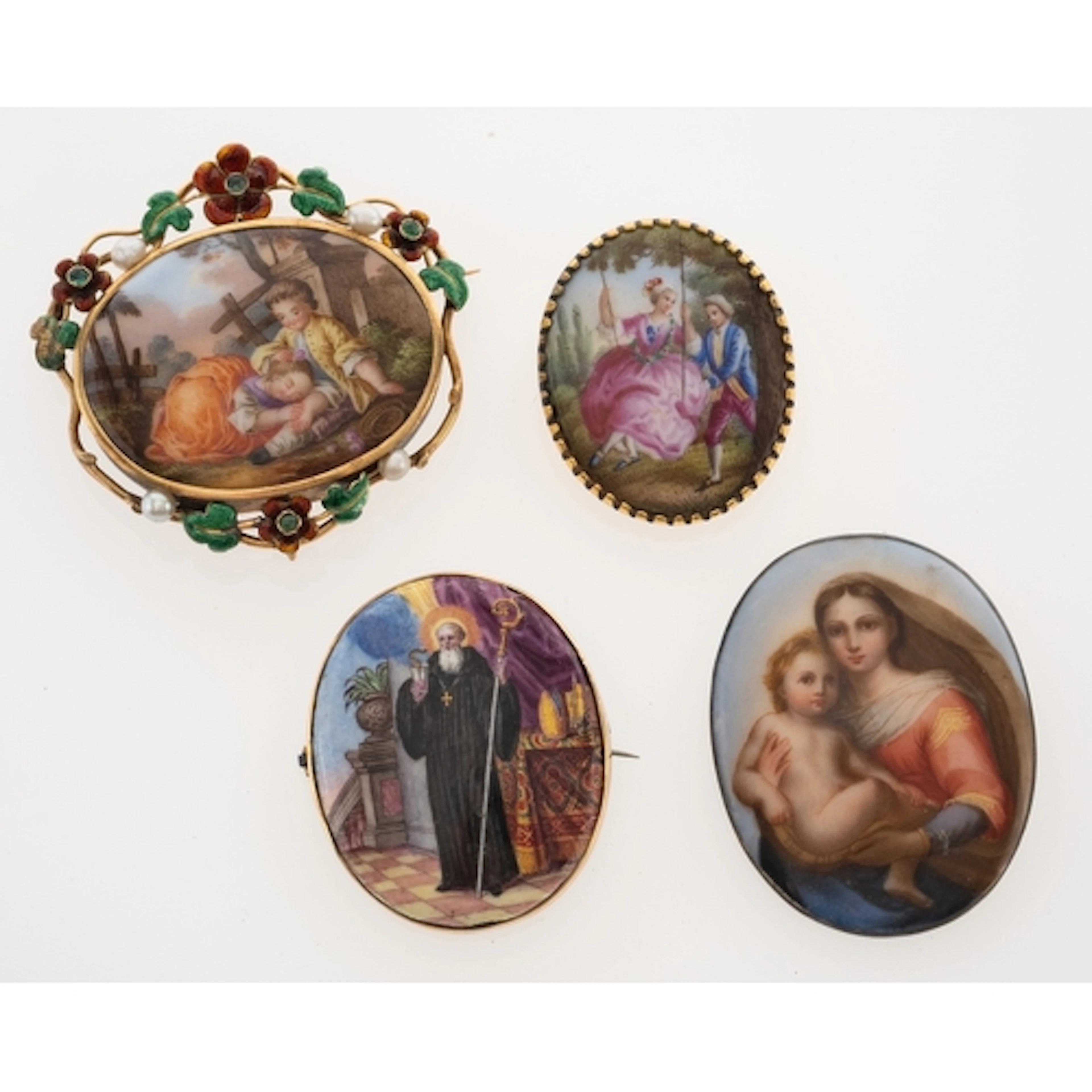 A group of seven, mid to late 19th century hand painted Euro...