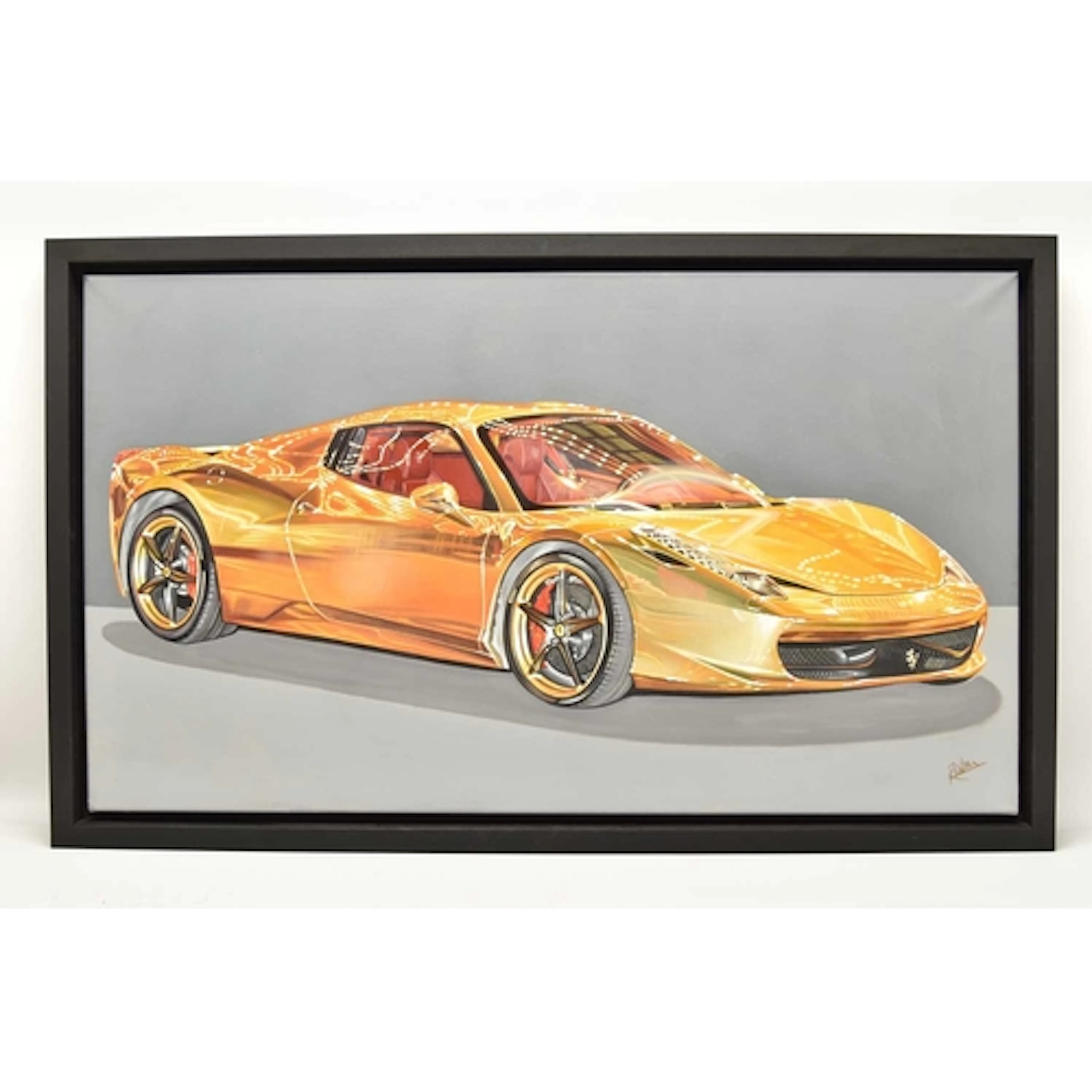 ROZ WILSON (BRITISH 1961) 'GOLD FERRARI 458 SPIDER', a depic...