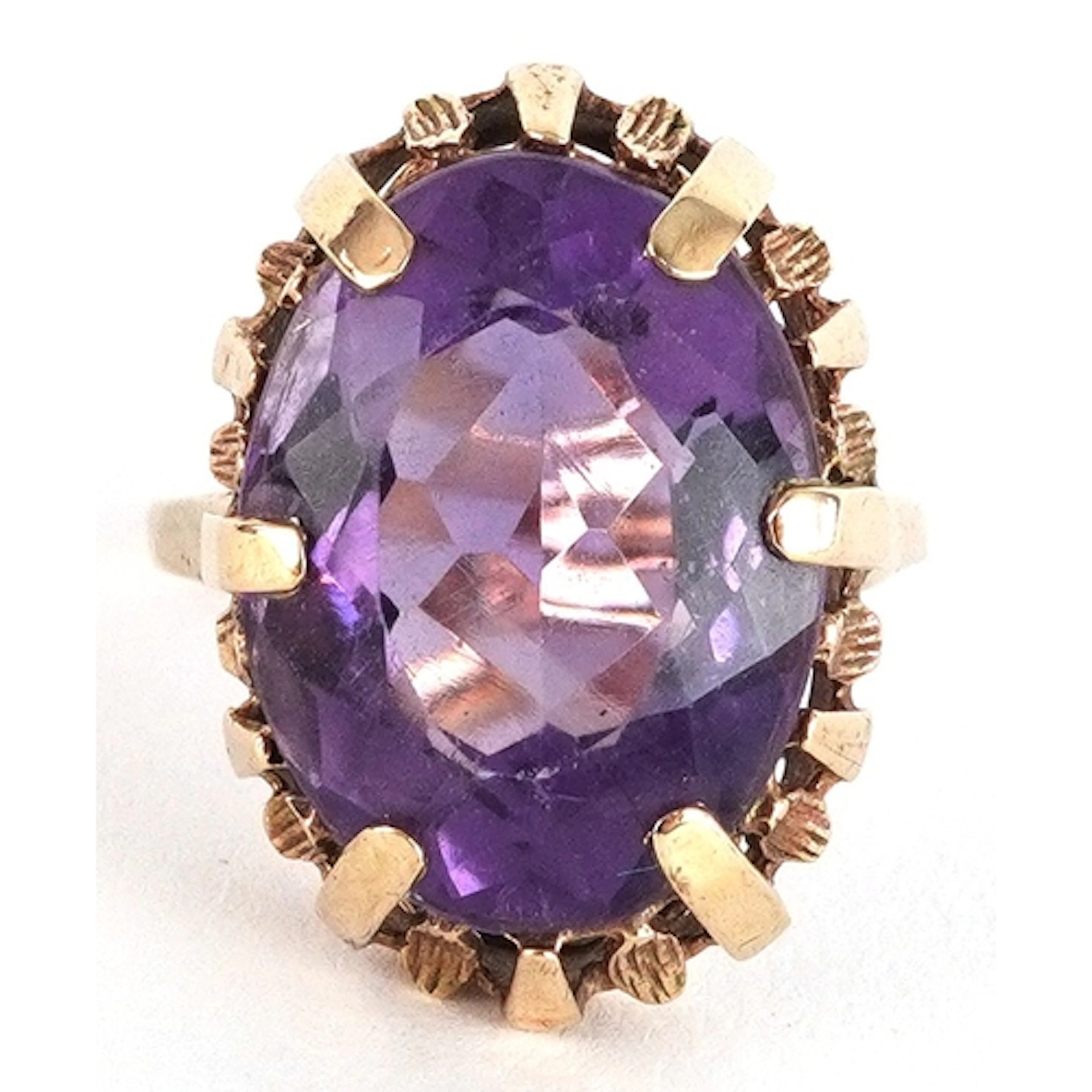 9ct gold amethyst solitaire ring with naturalistic setting, ...