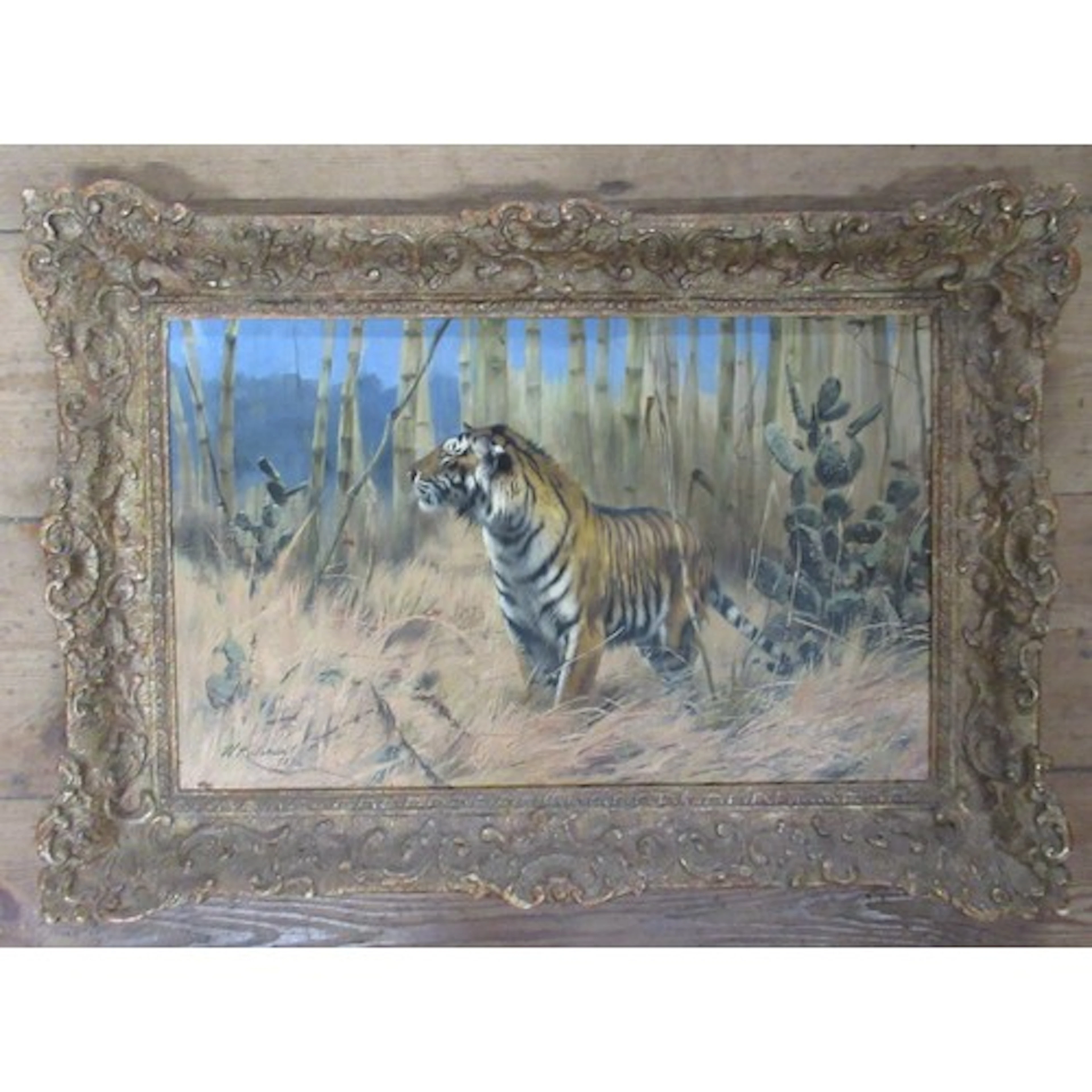 Wilhelm Kuhnert (1865-1926), oil on panel, Tiger emerging fr...