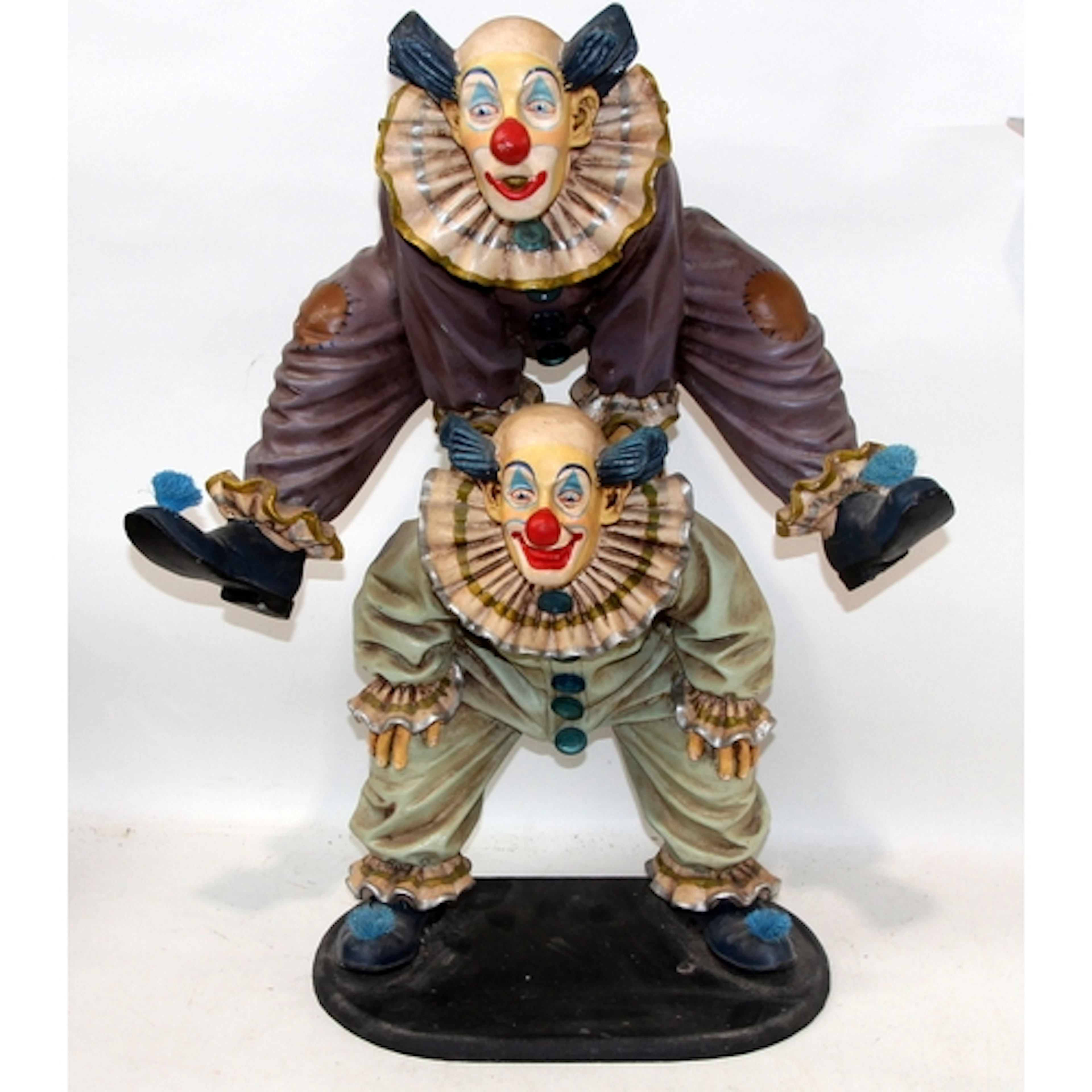 Large Jun Asilo leapfrogging clowns hand painted polyresin f...