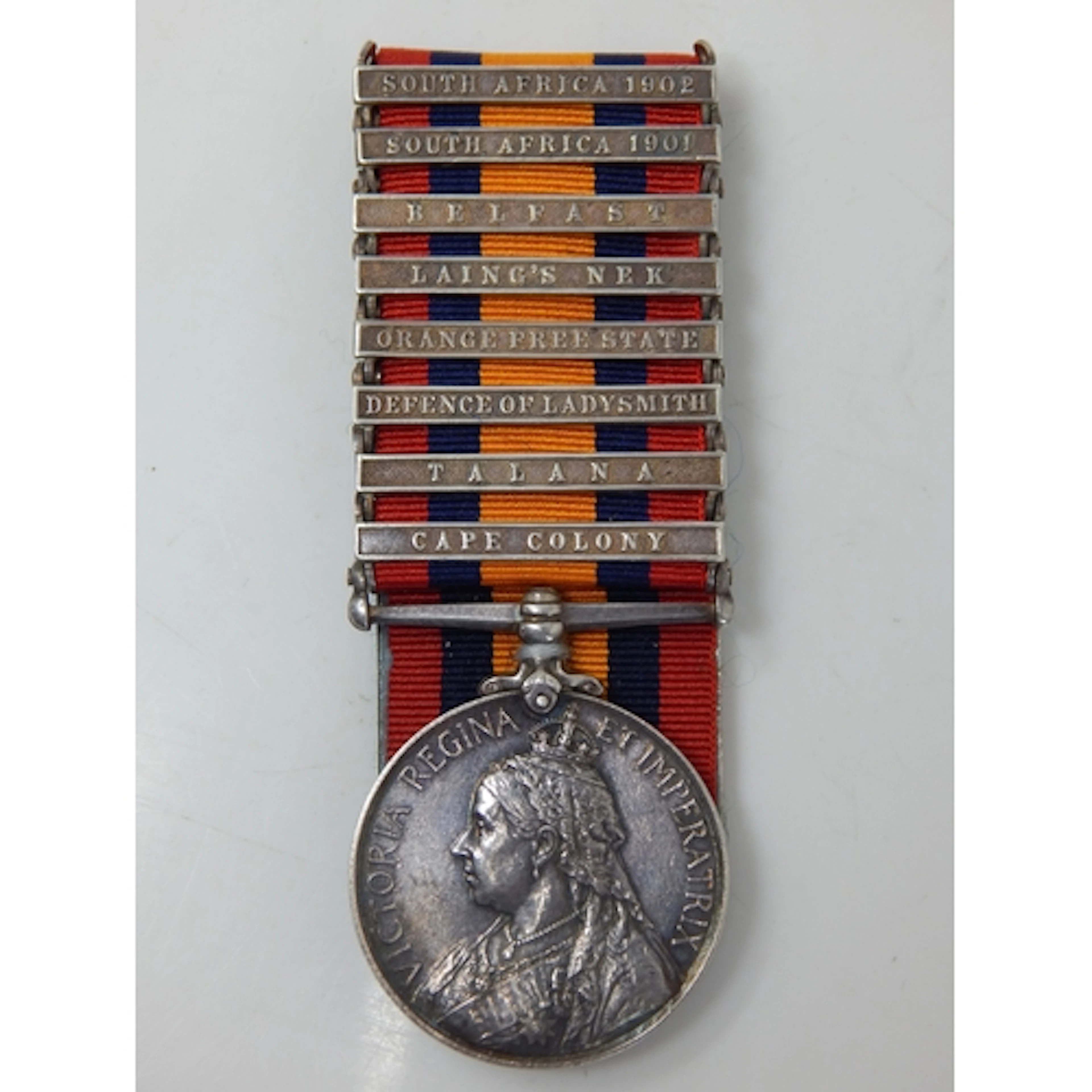 Boer War 8 Bar Q.S.A Medal with Clasps for S.A 1901, S.A 190...