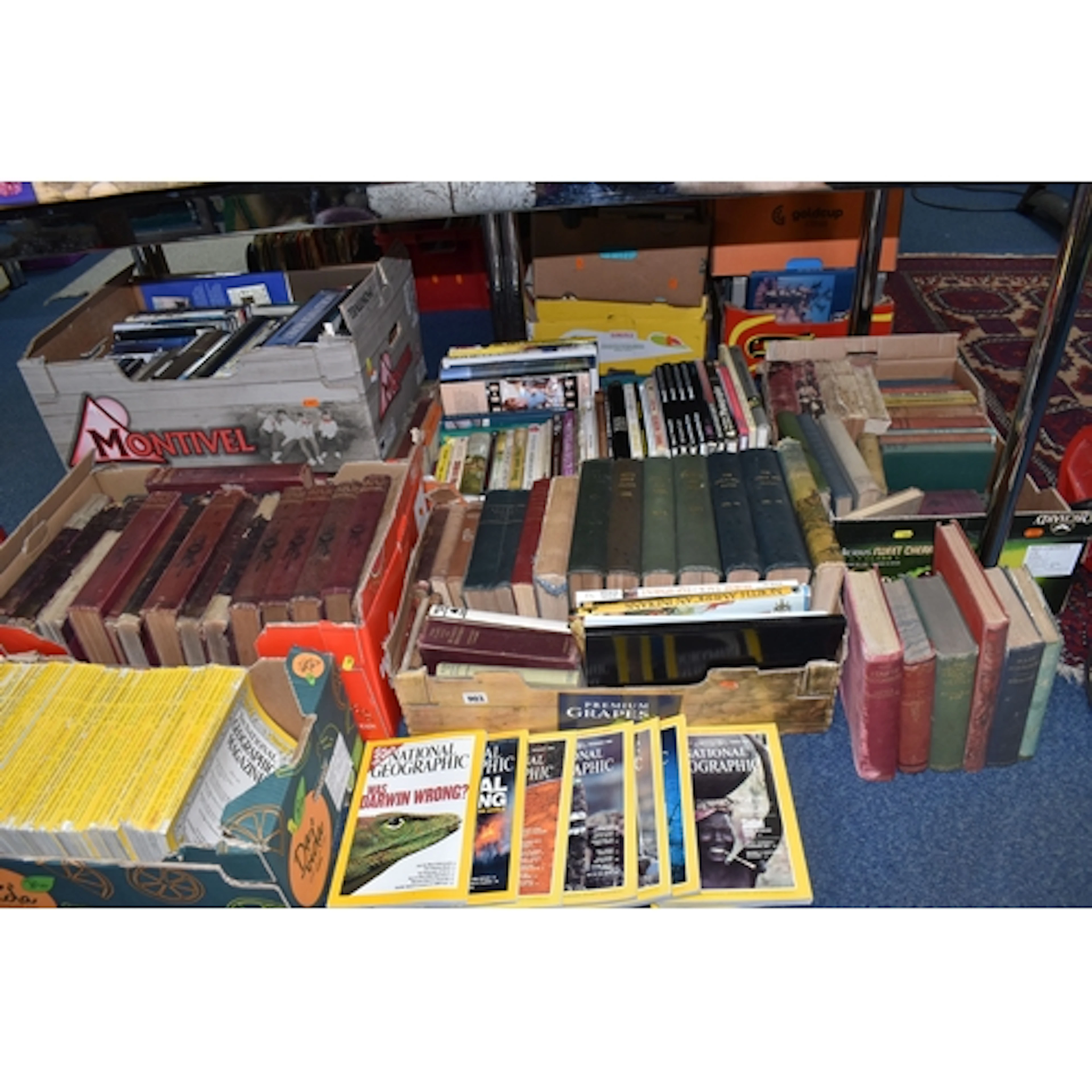 SEVEN BOXES OF BOOKS & MAGAZINES in hardback and paperback f...