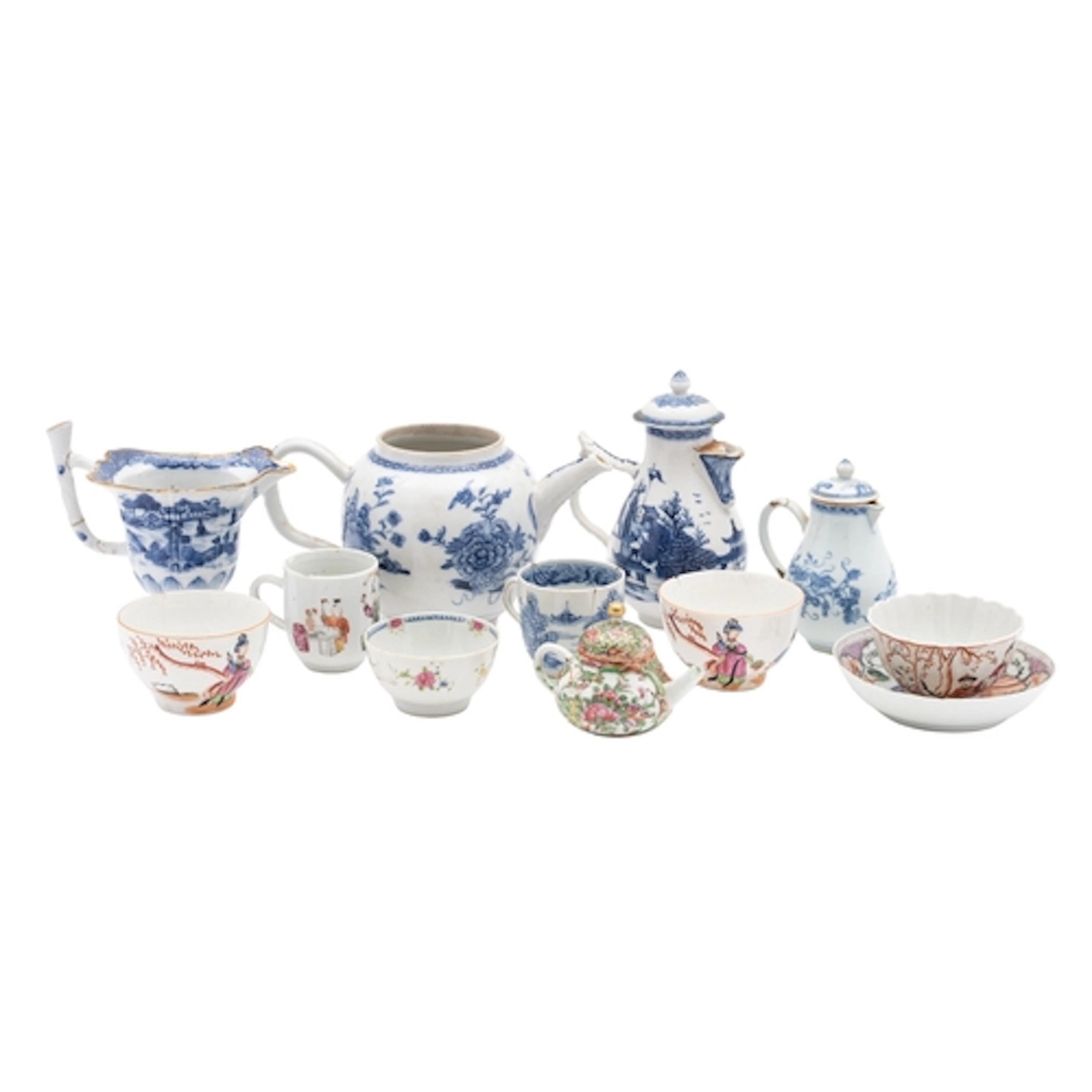 A group of primarily Chinese porcelain tea wares comprising ...