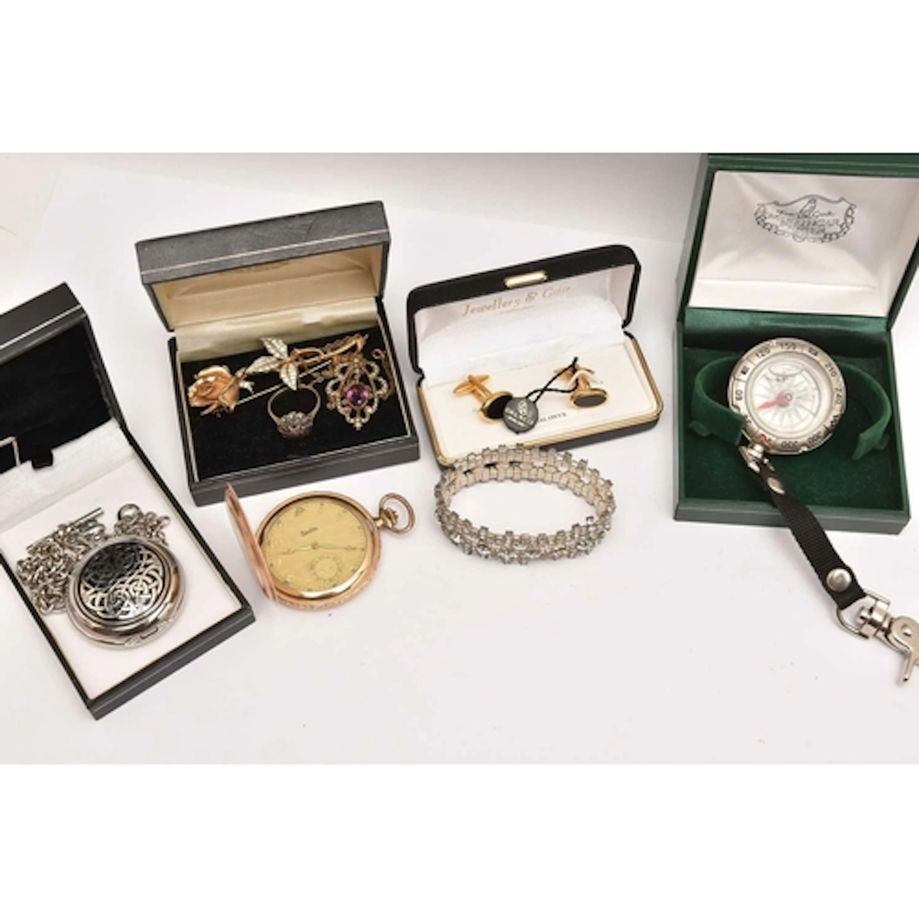 A BOX OF ASSORTED ITEMS, to inculde a rolled gold, manual wi...