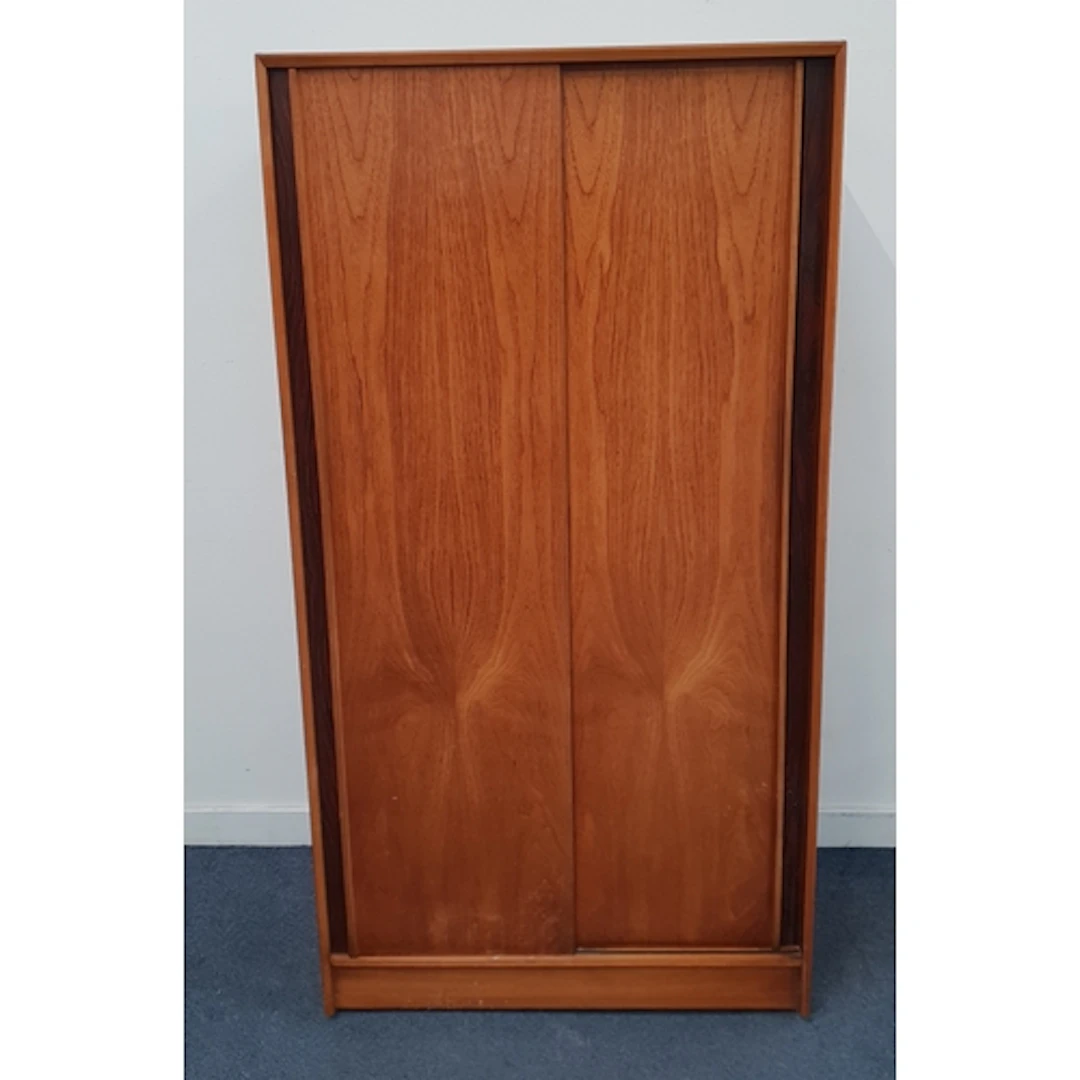 MID CENTURY AUSTINSUITE TEAK WARDROBE the sliding doors open...