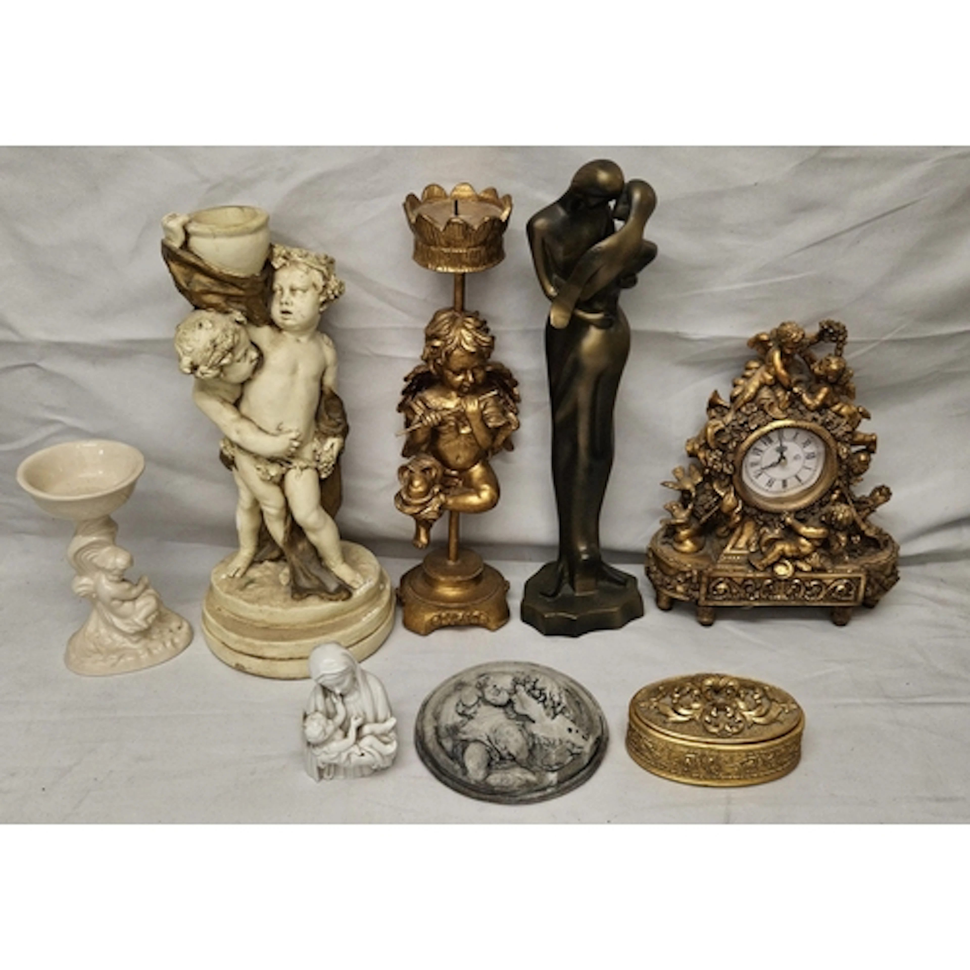 Mixed Cherub Themed Items incl. resin candle holder, gold pa...