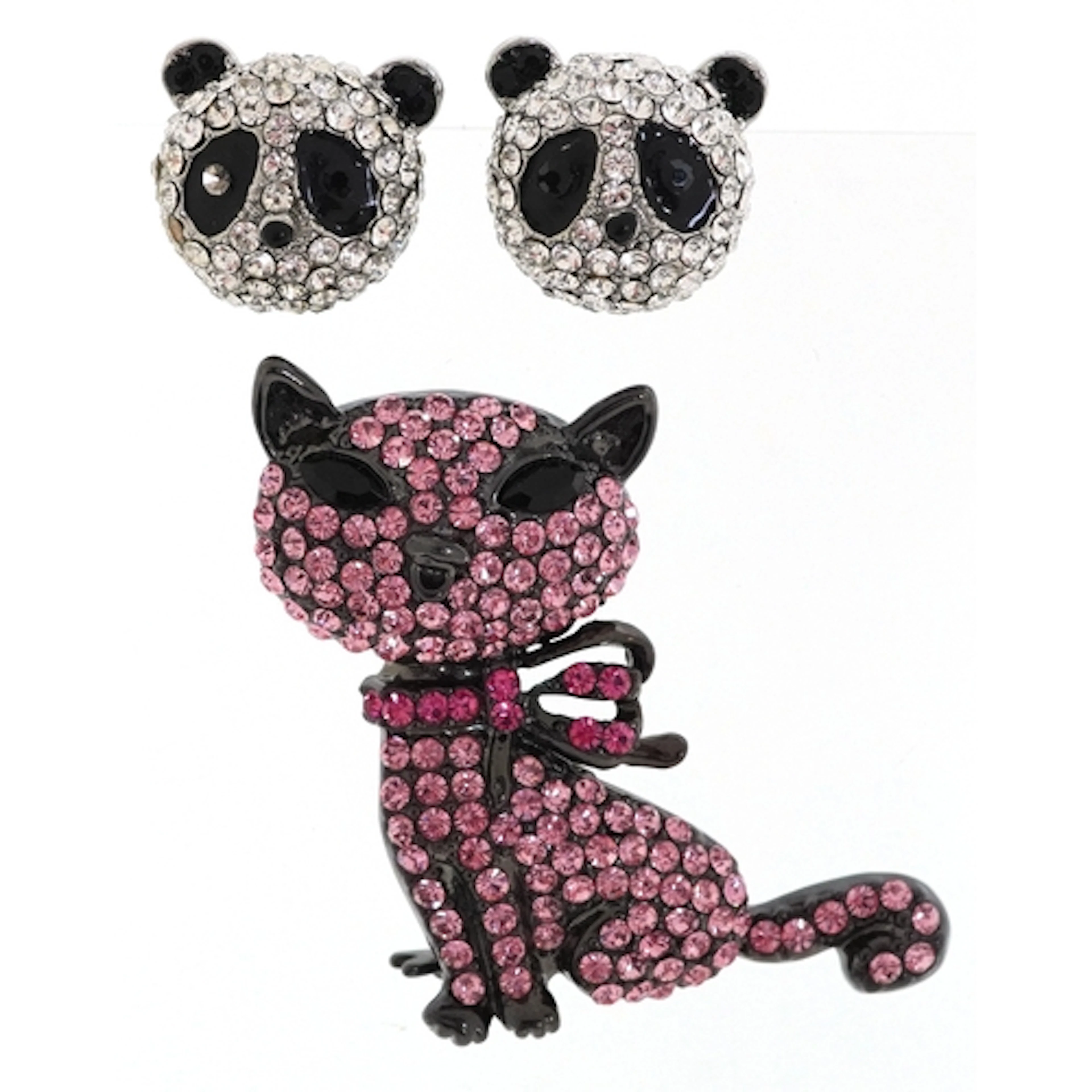Butler & Wilson, pair of jewelled panda stud earrings and ca...