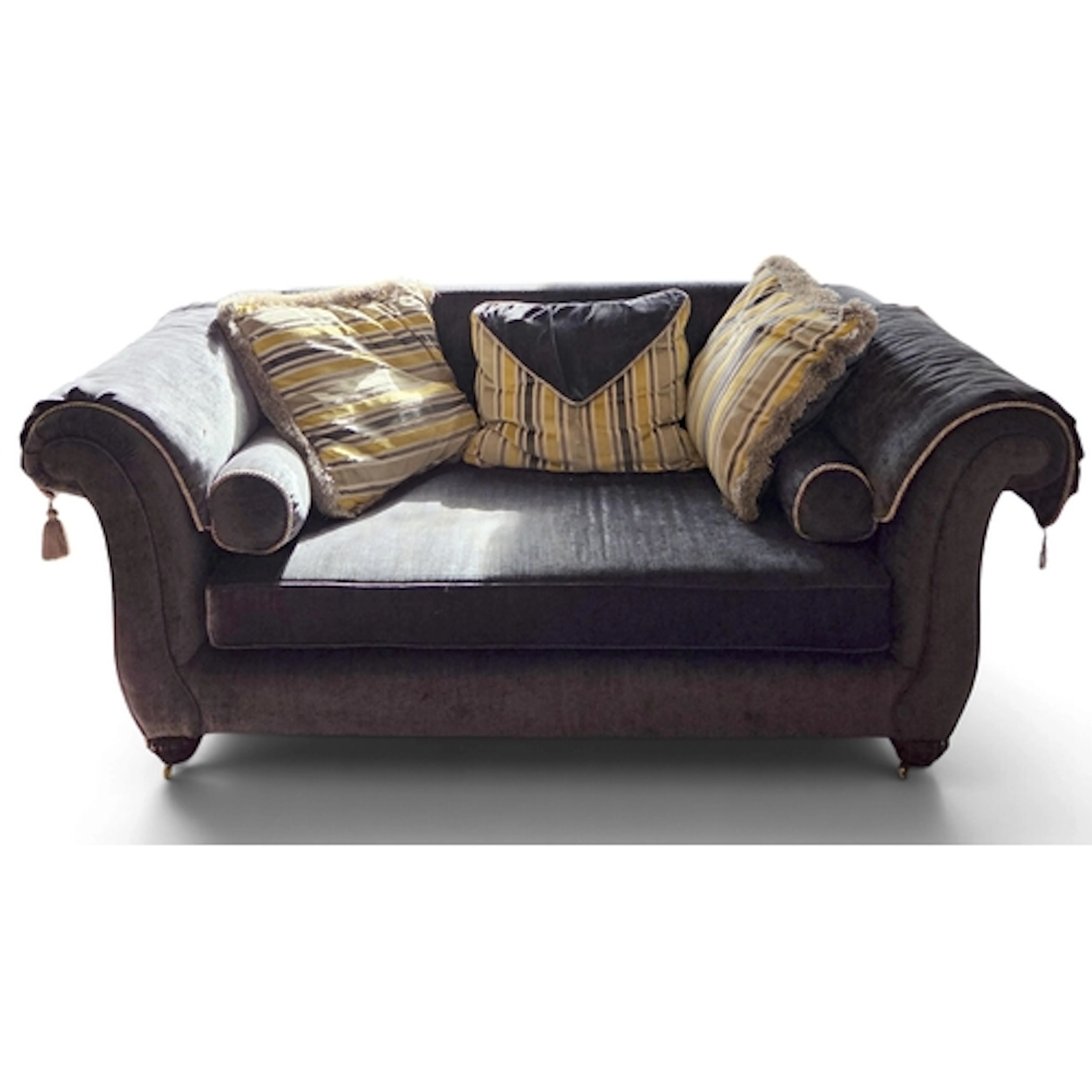 A grey velvet style upholstered Couch. 200 x D 100 x SH 46 x...