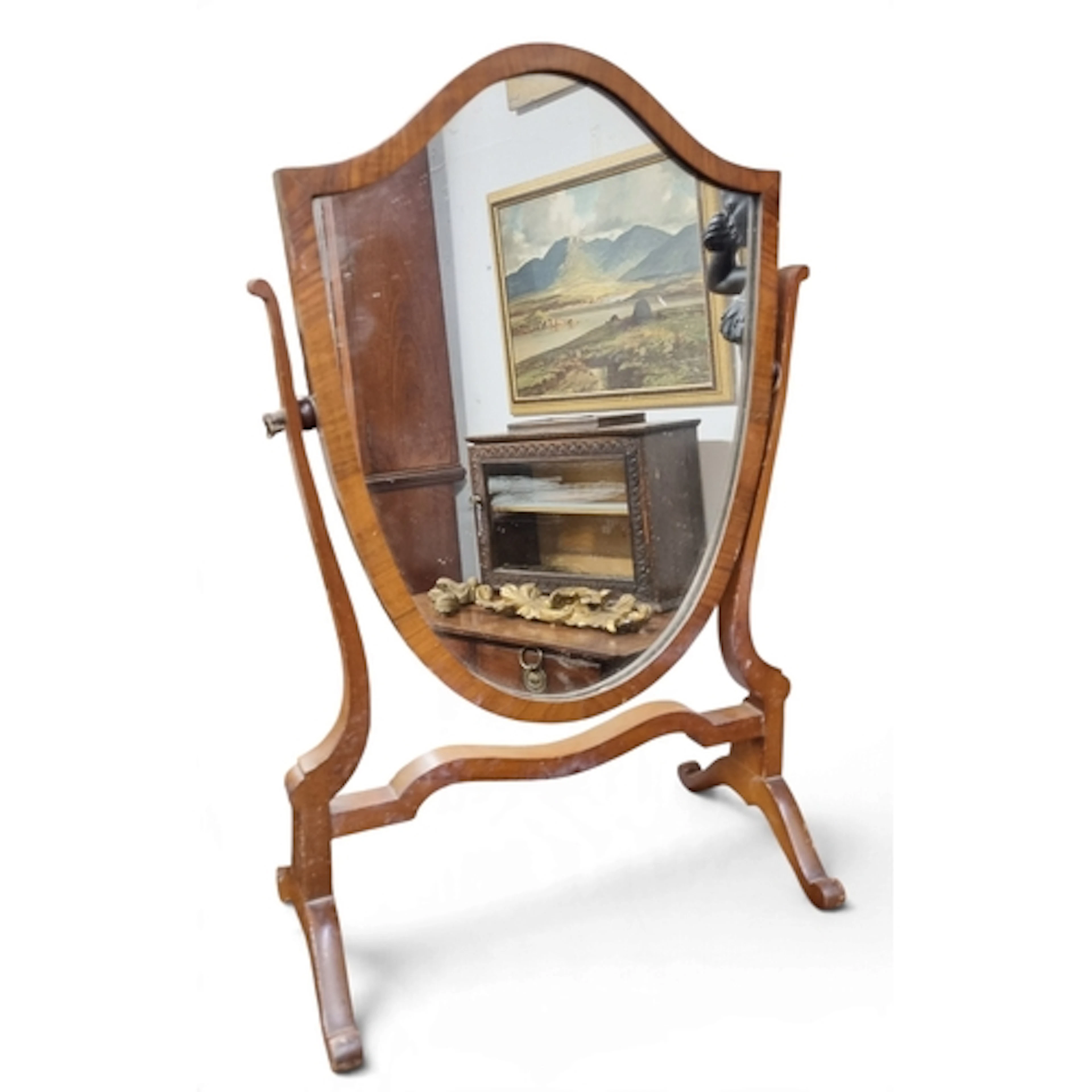 A 19th Century Mahogany shield shape Crutch Mirror. W 41 x H...