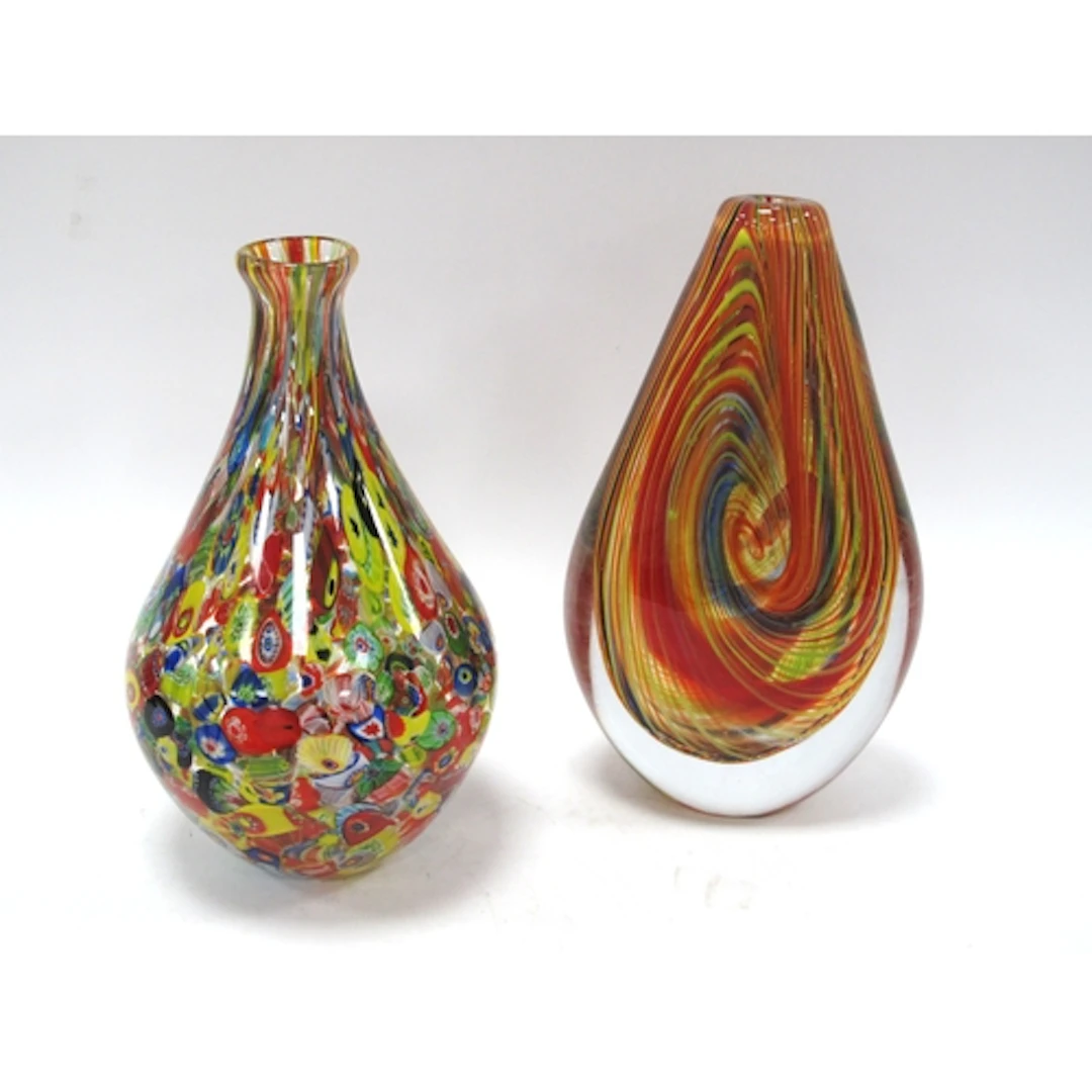 Two Italian Castellani art glass vases, comprising a teardro...
