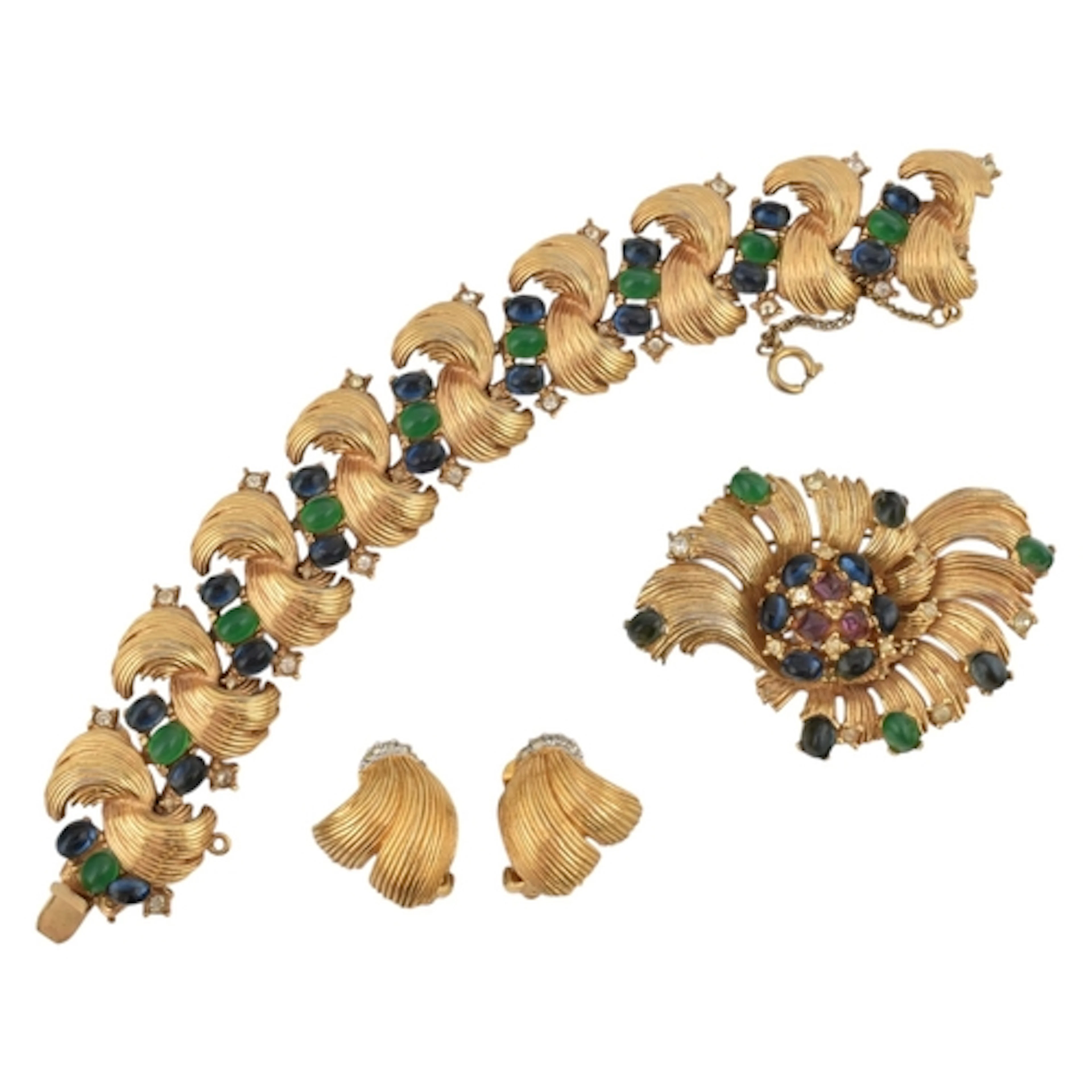 D'Orlan - Mid-century signed gem set brooch and bracelet set...